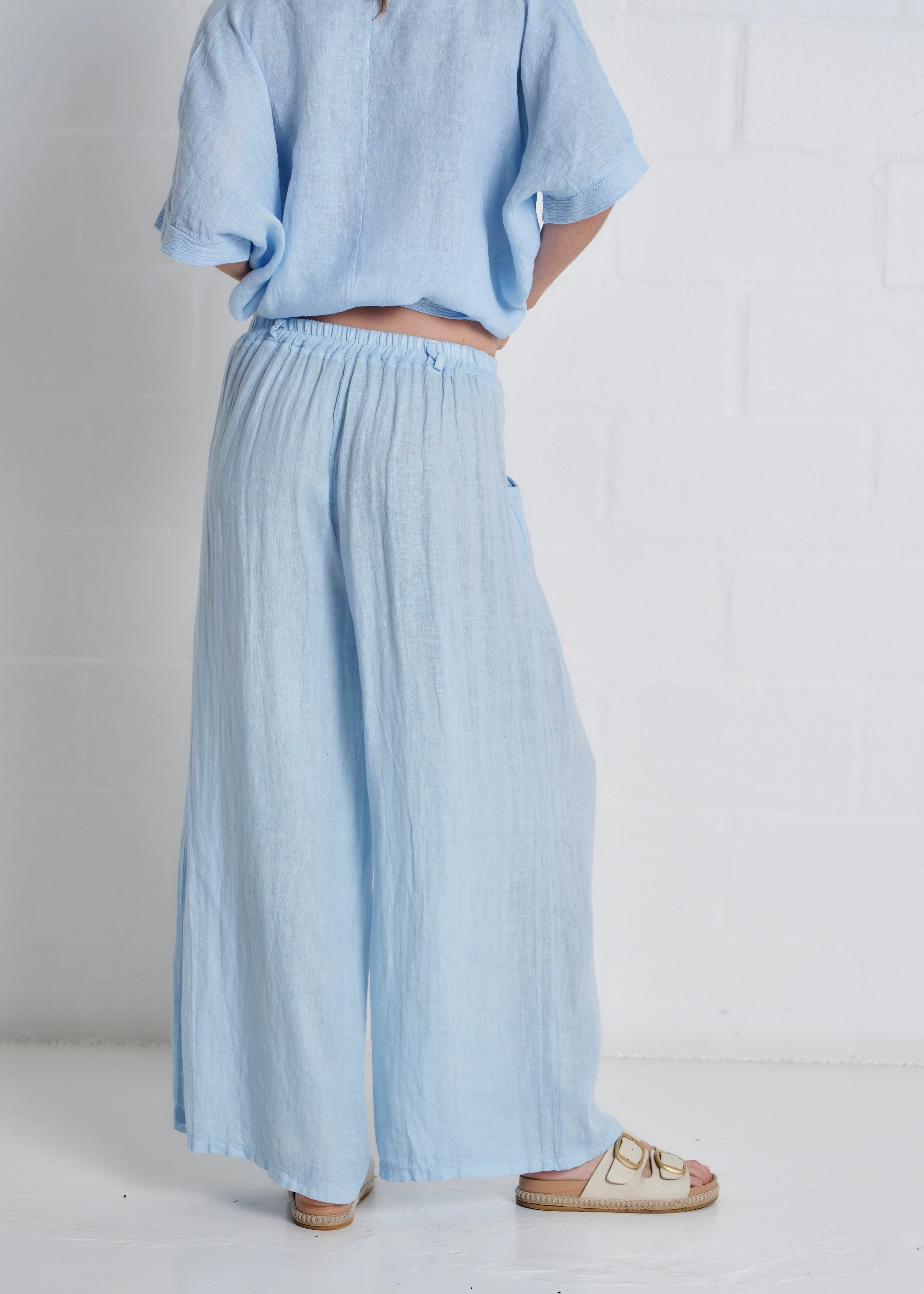 Havana Palazzo Pants With Pockets In Sky Blue