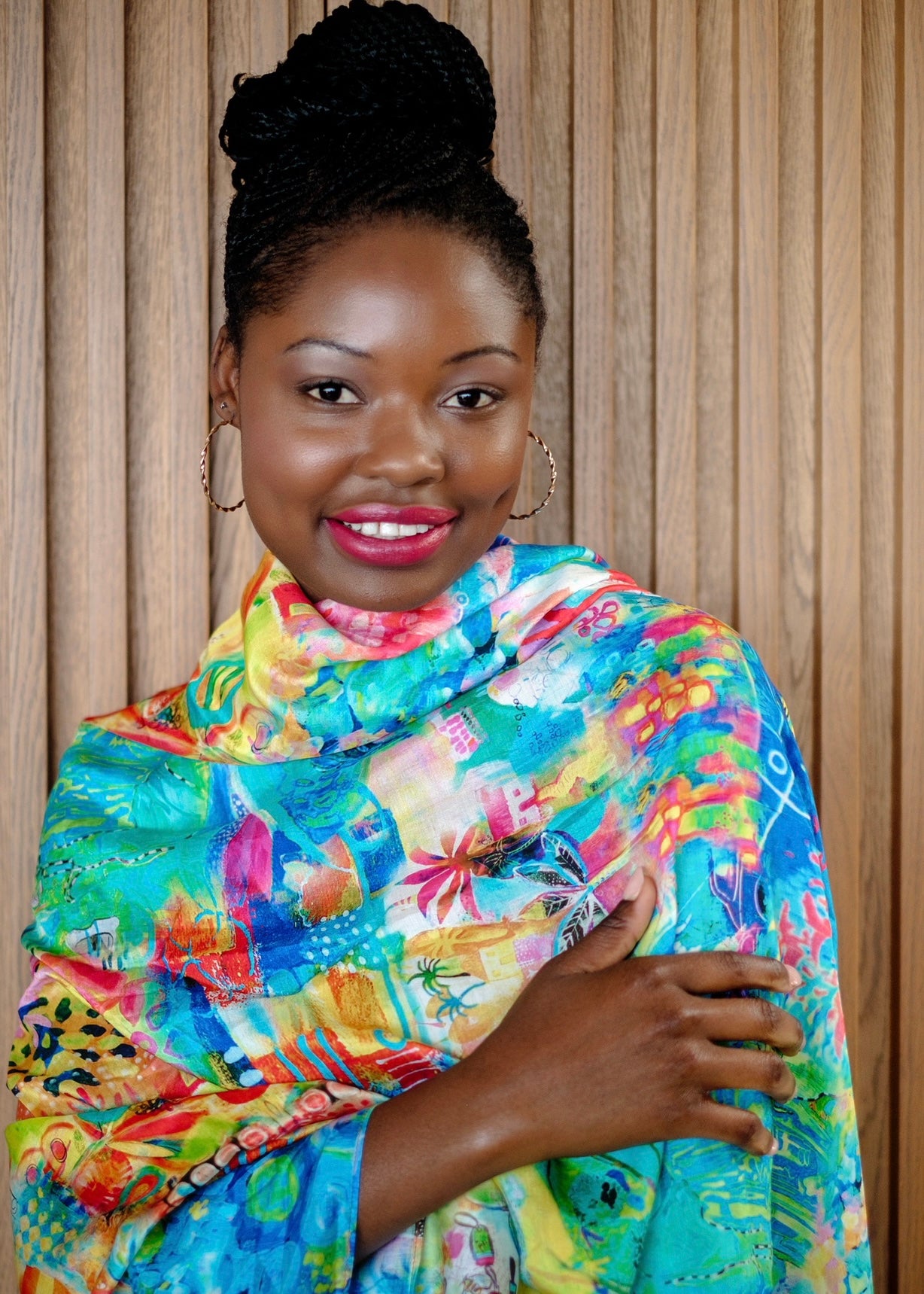 Thandi Silk Scarf In Yellow Kaleidoscope
