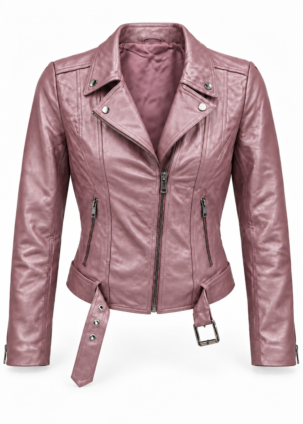The Heartbreaker Genuine Lambskin Leather Biker Jacket in Metallic Pink