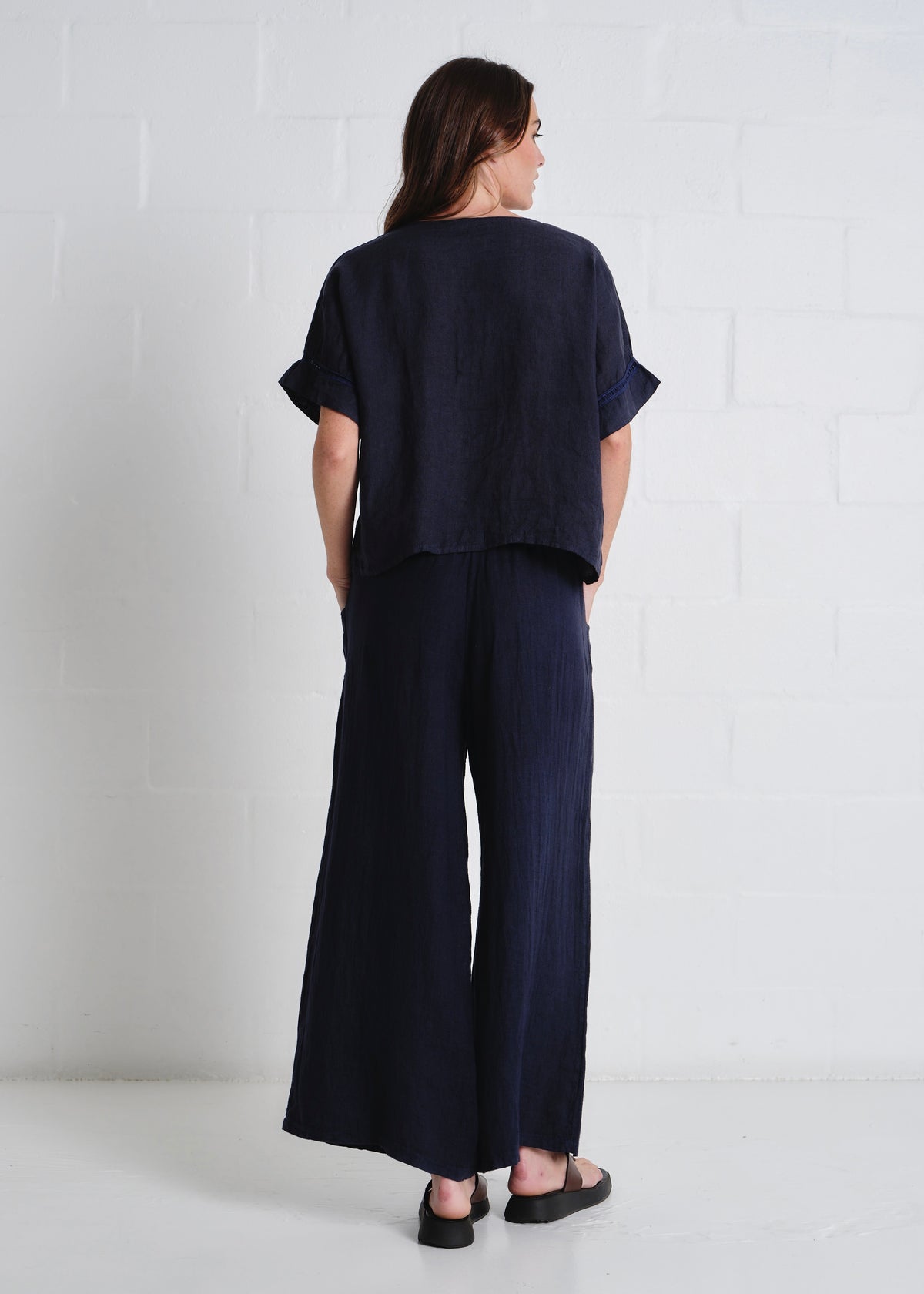 Havana Palazzo Pants With Pockets In Navy
