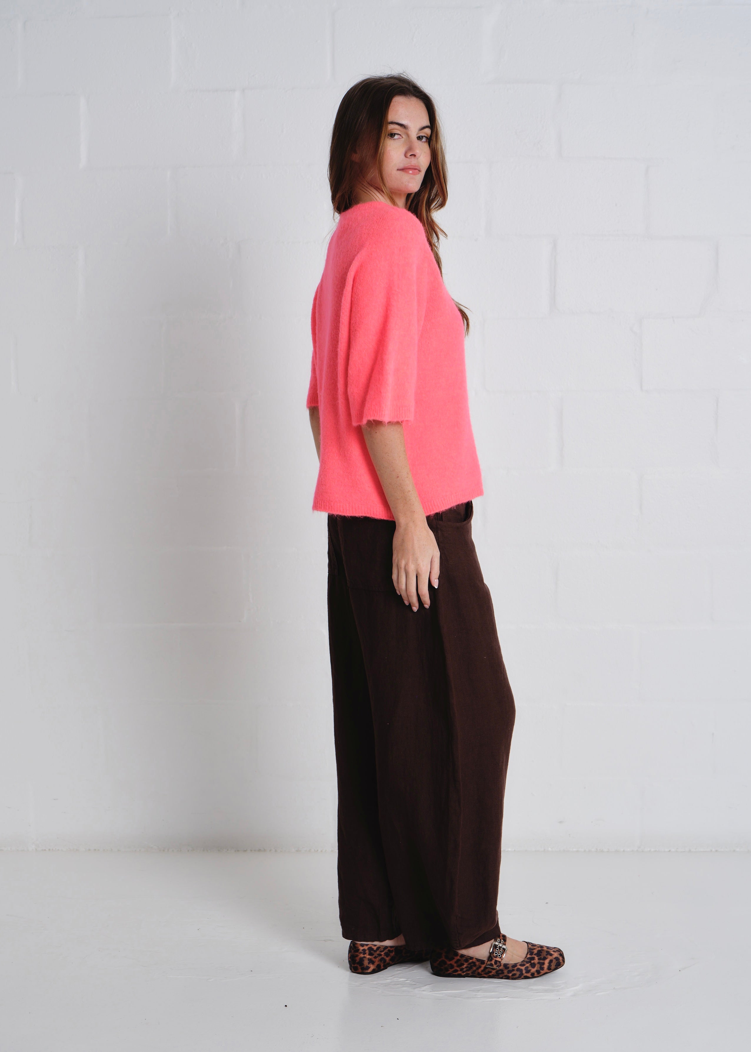 Chamonix SS Round Neck Alpaca Knit In Coral