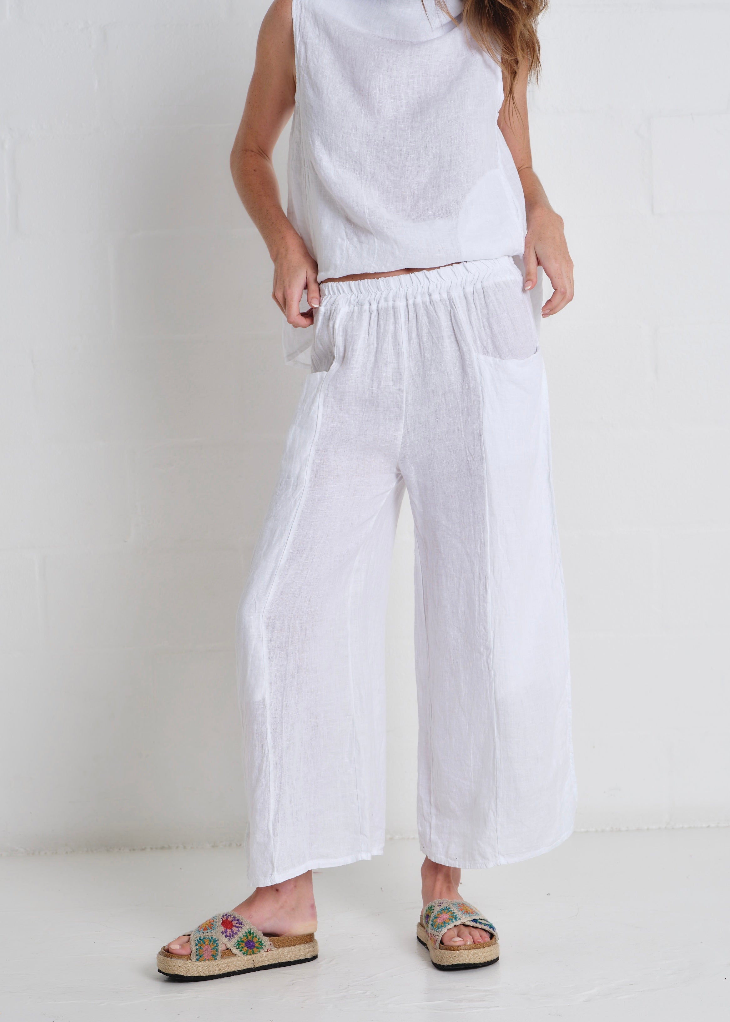 Portofino Side Slit Palazzo Pants In White