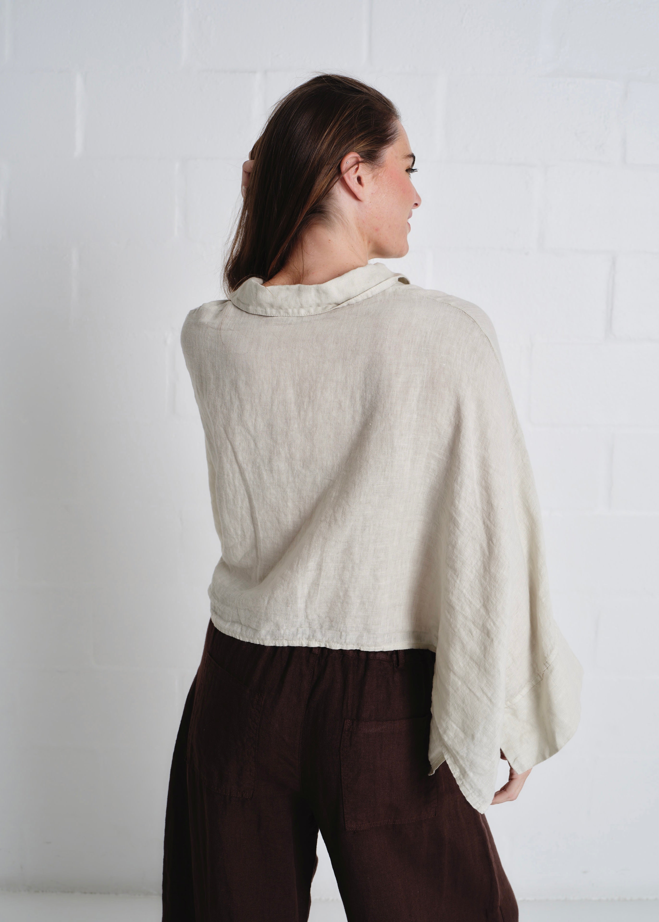 Lucca Italian Linen Batwing Shirt in Beige