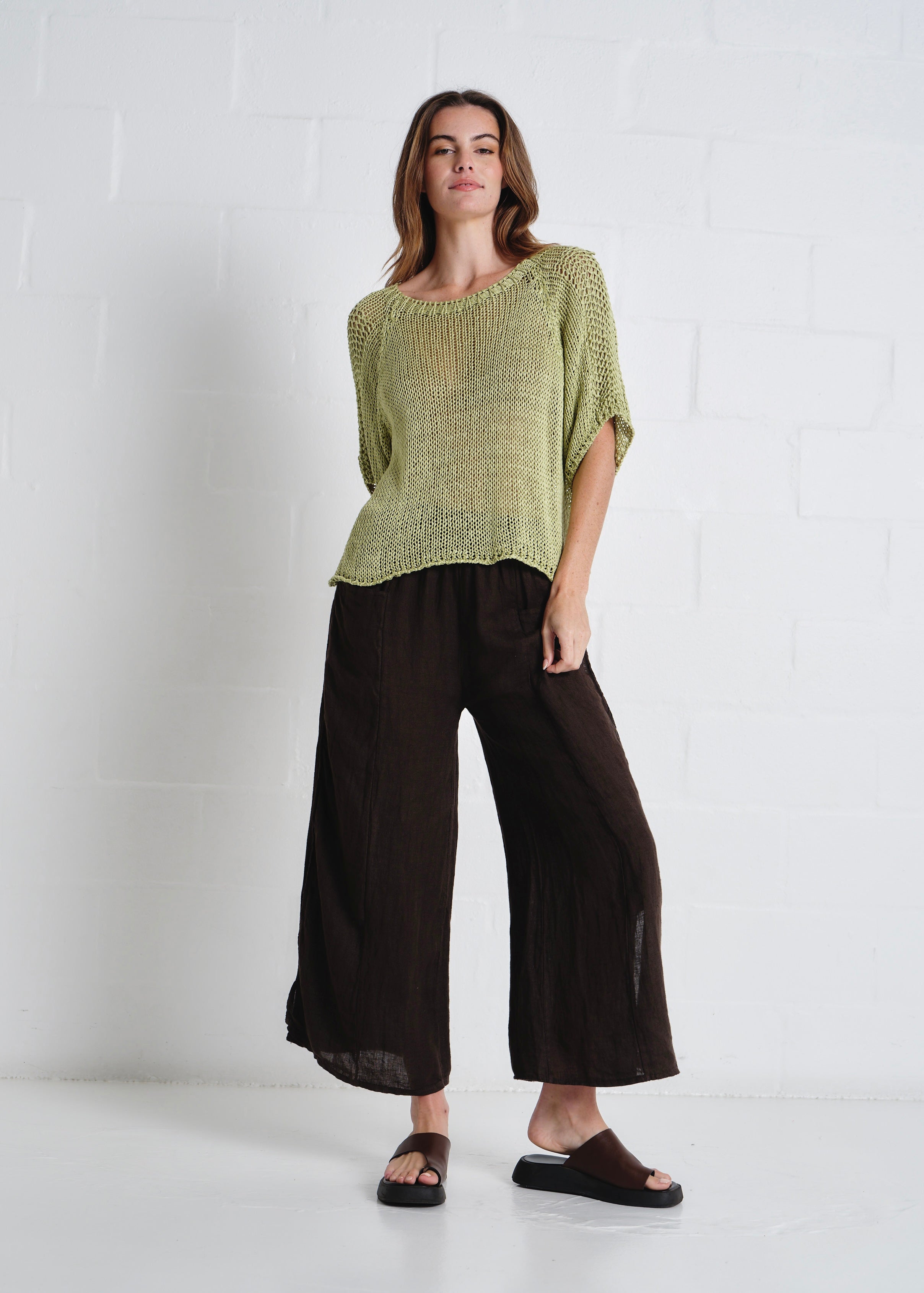 Sayulita Boatneck Crochet Top In Pistachio