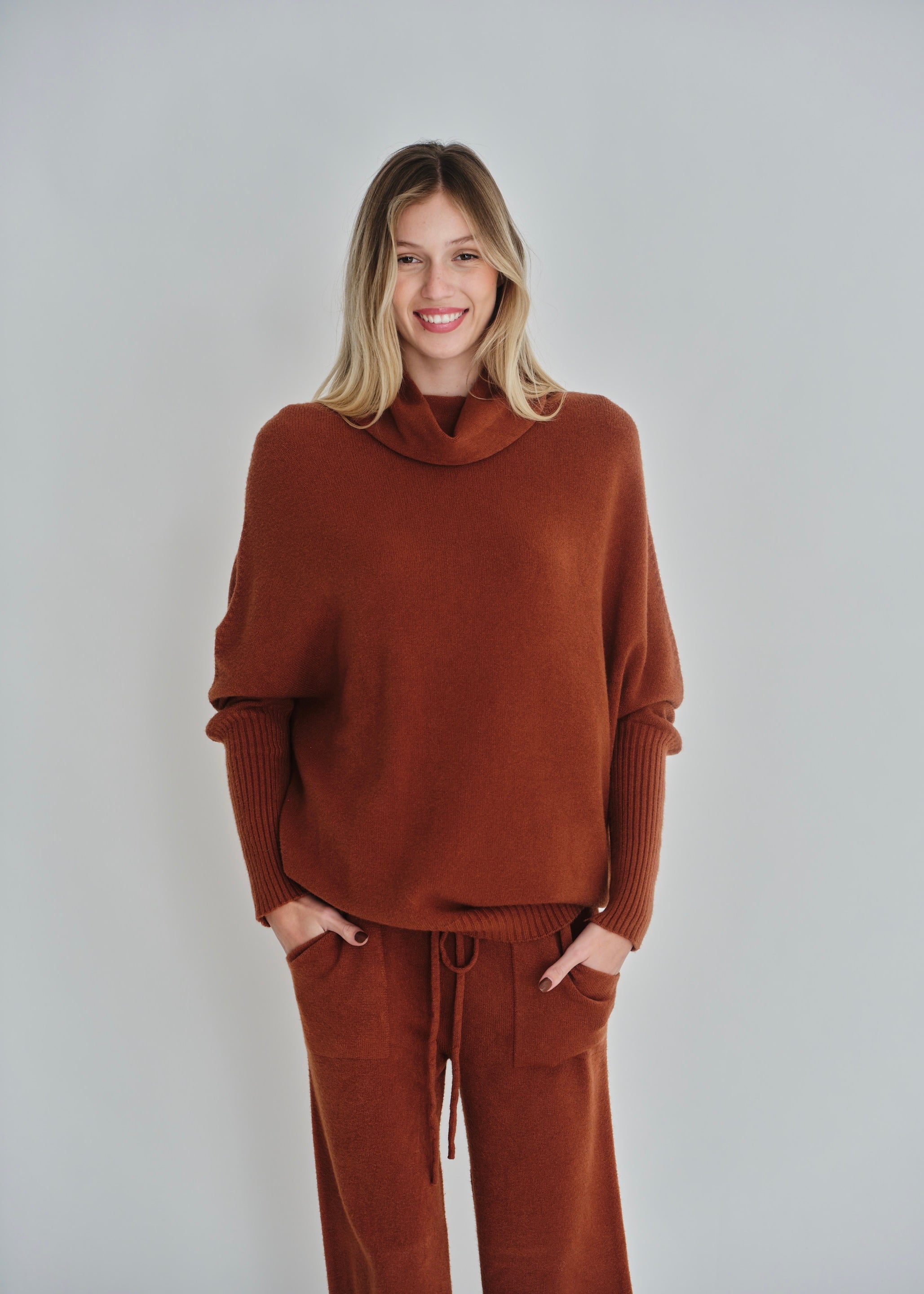 Giulia Italian Oversized Polo Neck In Tobacco