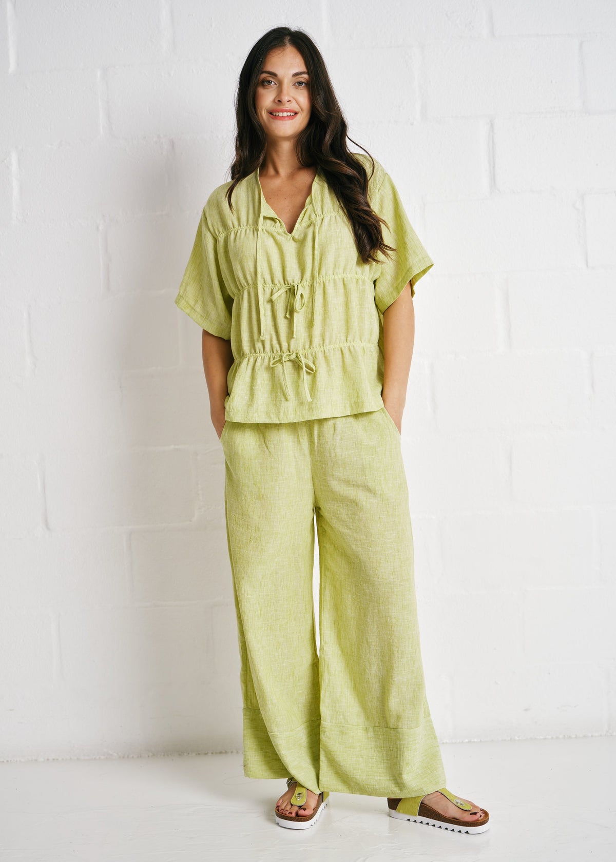 Margot Pants With Broad Hemline In Pistachio