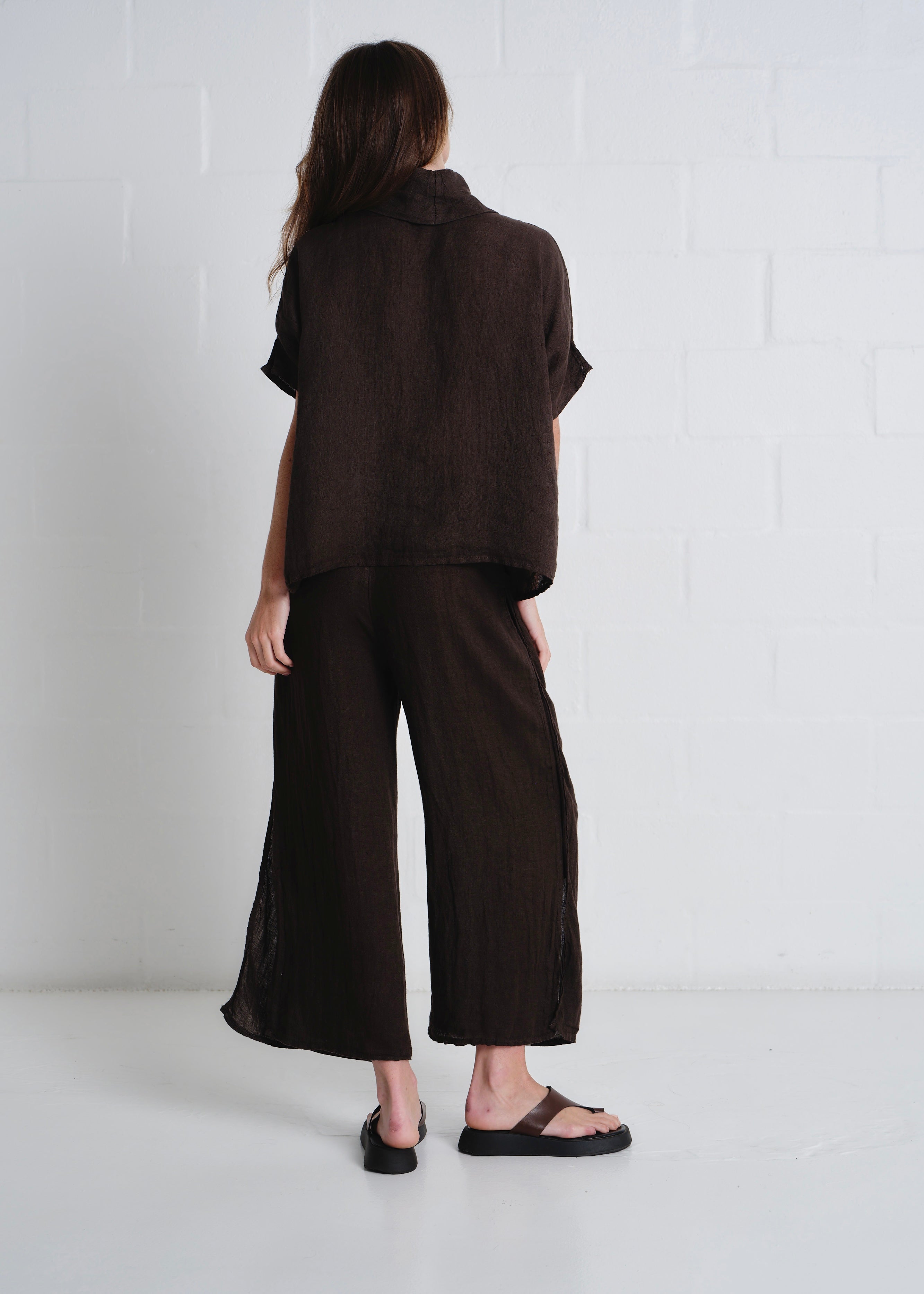 Portofino Side Slit Palazzo Pants In Chocolate
