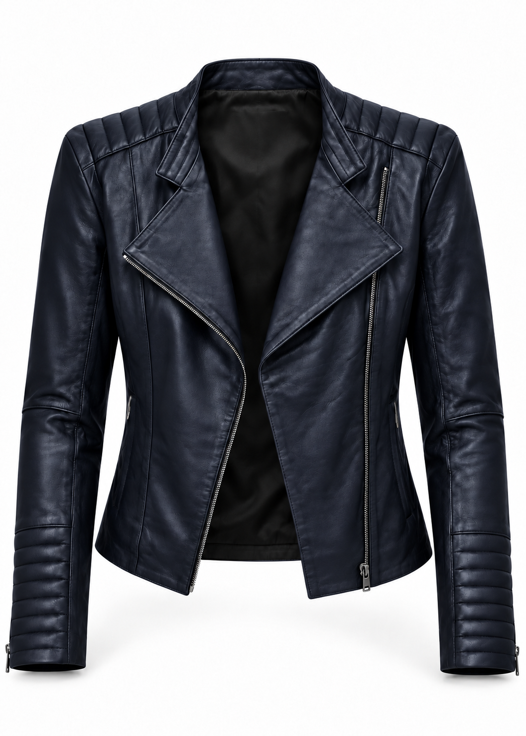 The Sidekick Genuine Lambskin Leather Biker Jacket in Deep Ink
