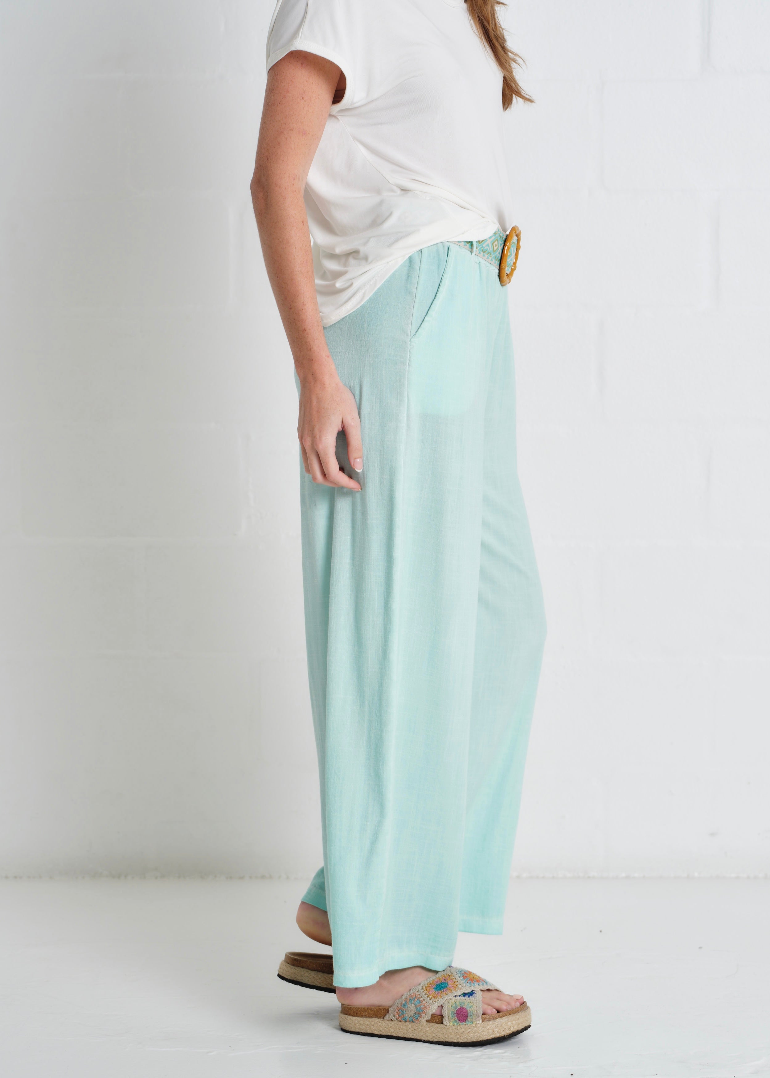 Camogli Palazzo Linen Blend Pants In Turquoise