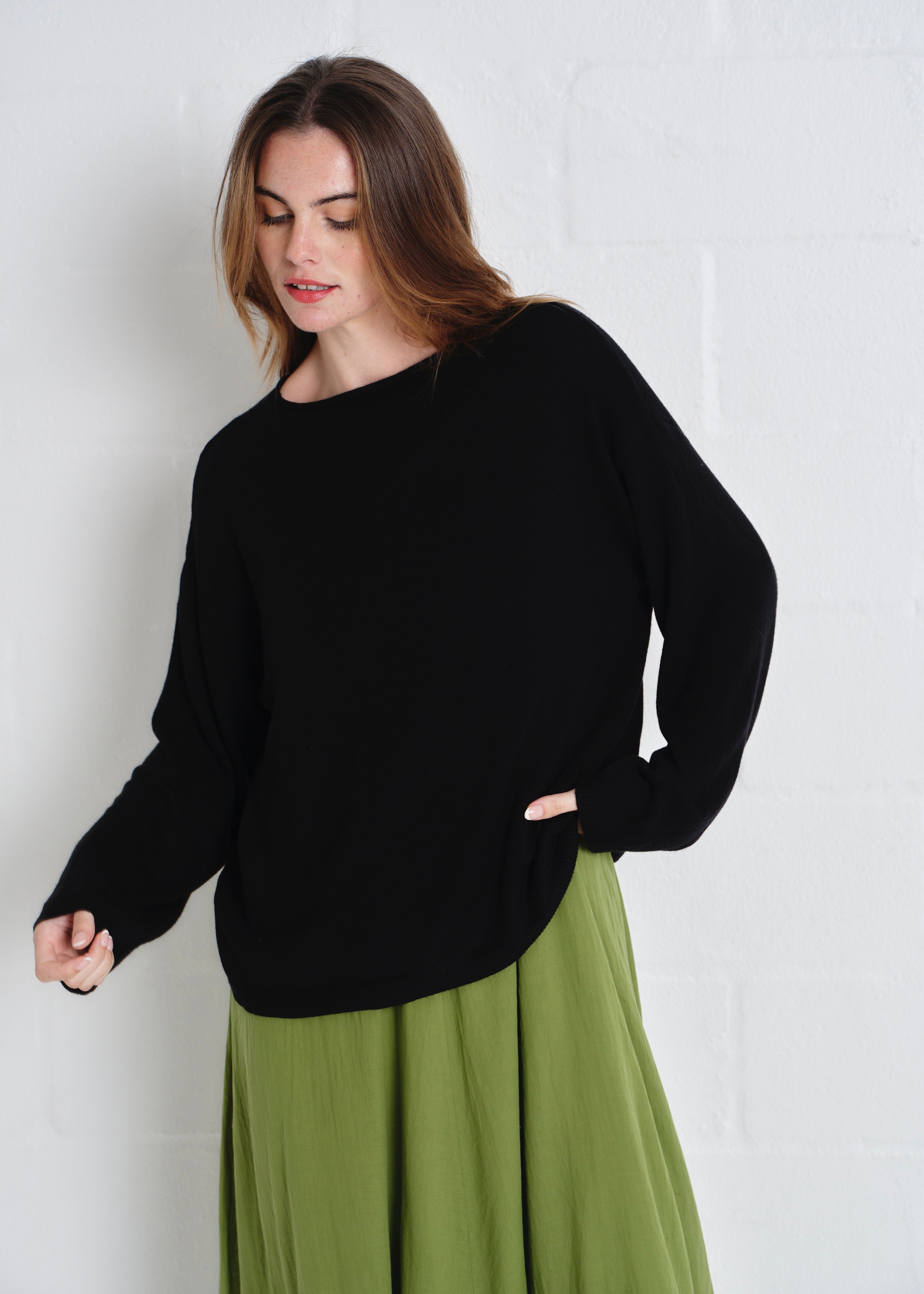 Modesto Fine Gauge Boxy Knit In Black