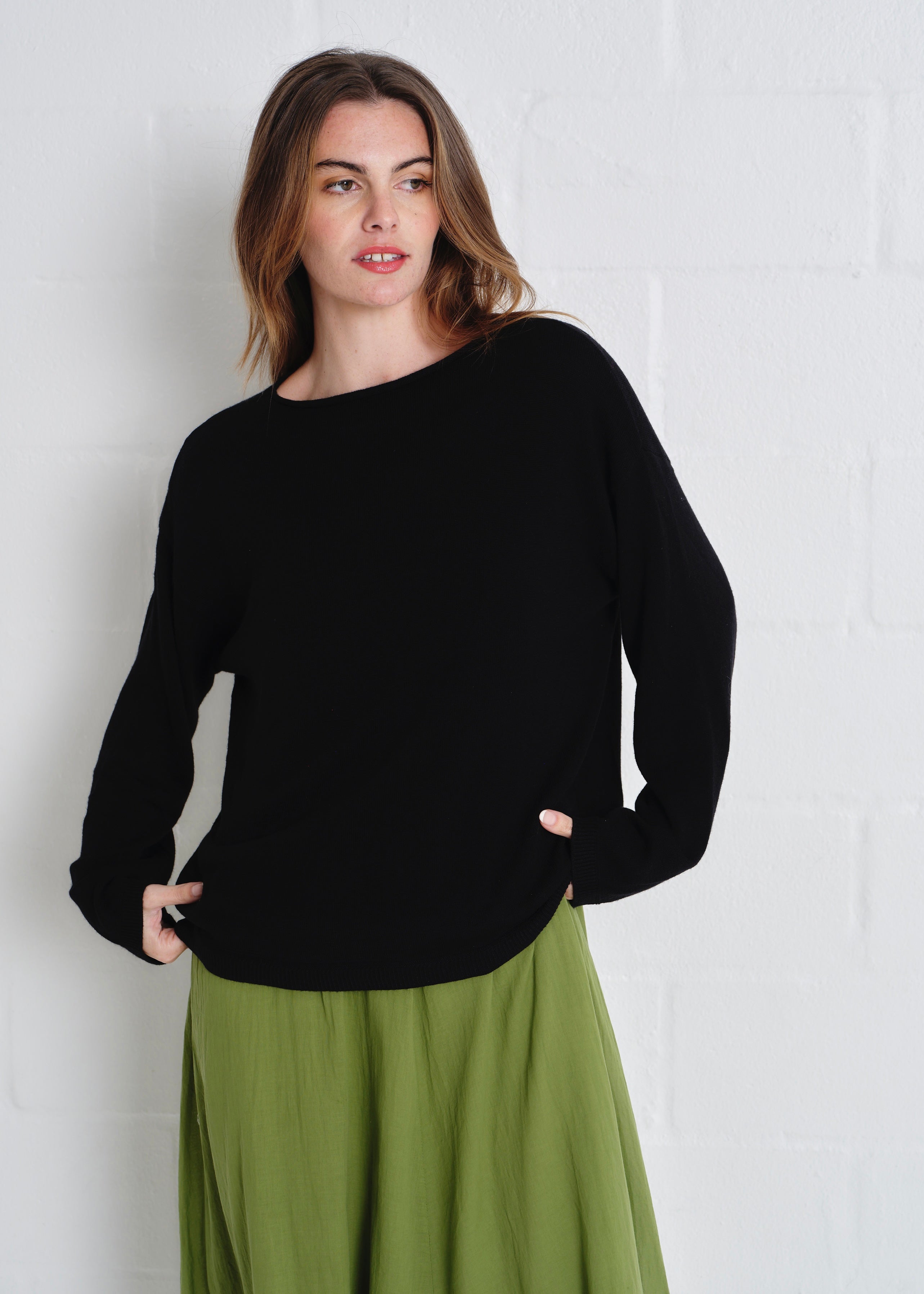 Modesto Fine Gauge Boxy Knit In Black