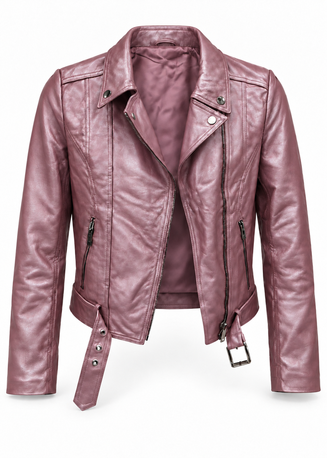 The Heartbreaker Genuine Lambskin Leather Biker Jacket in Metallic Pink