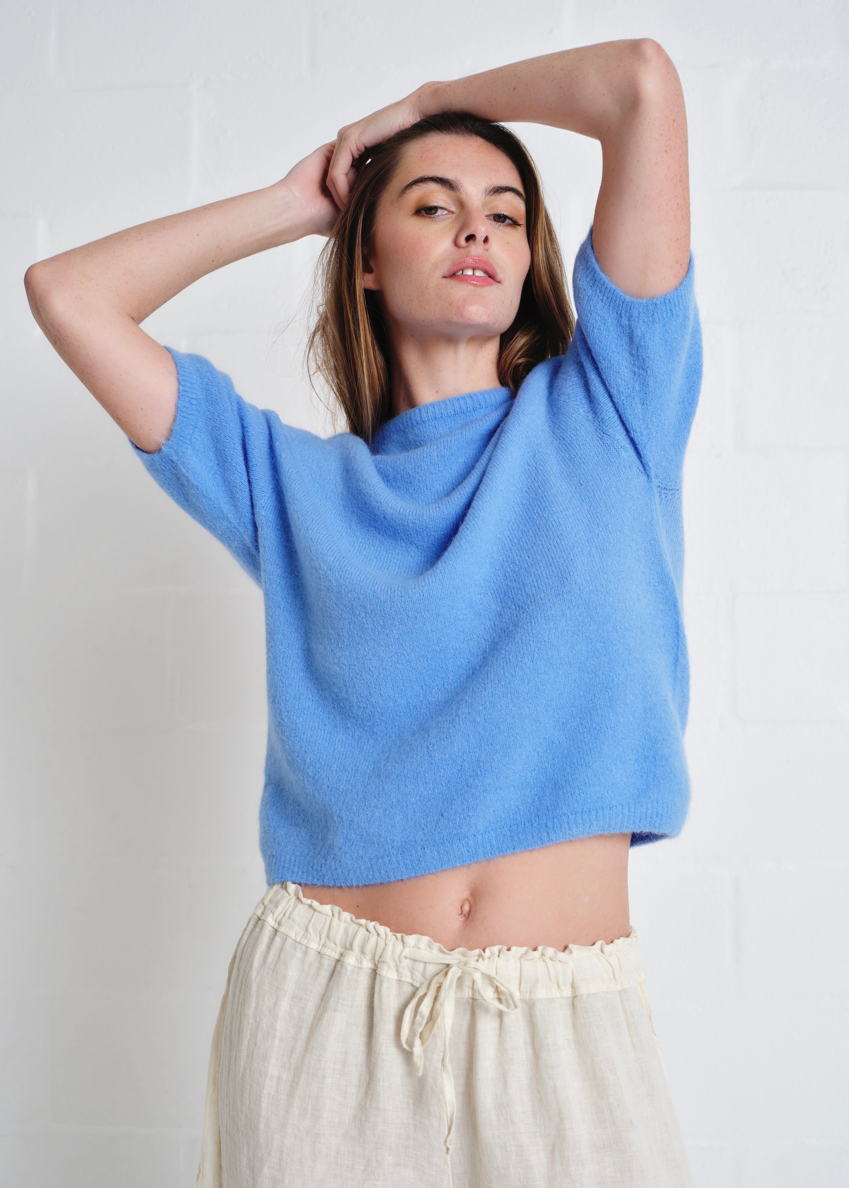 Chamonix SS Round Neck Alpaca Knit In Bright Blue