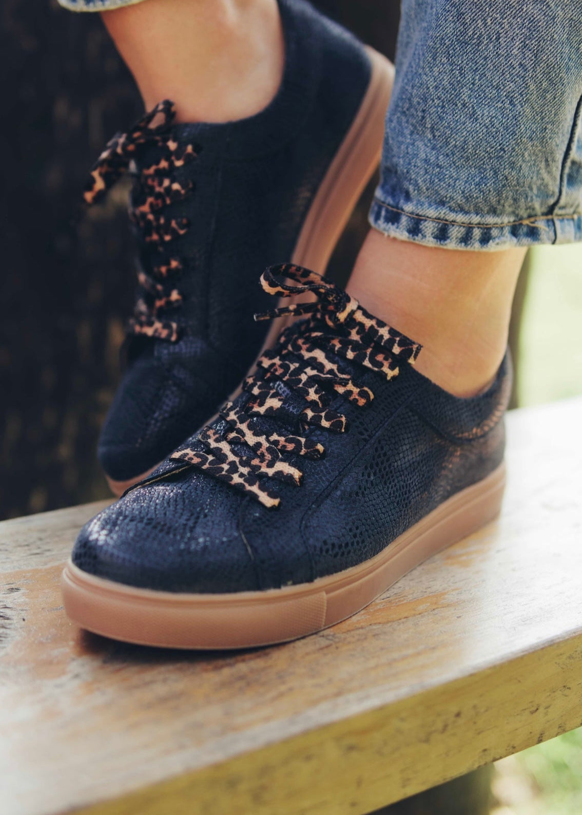 Remi Leather Sneaker In Navy Snake