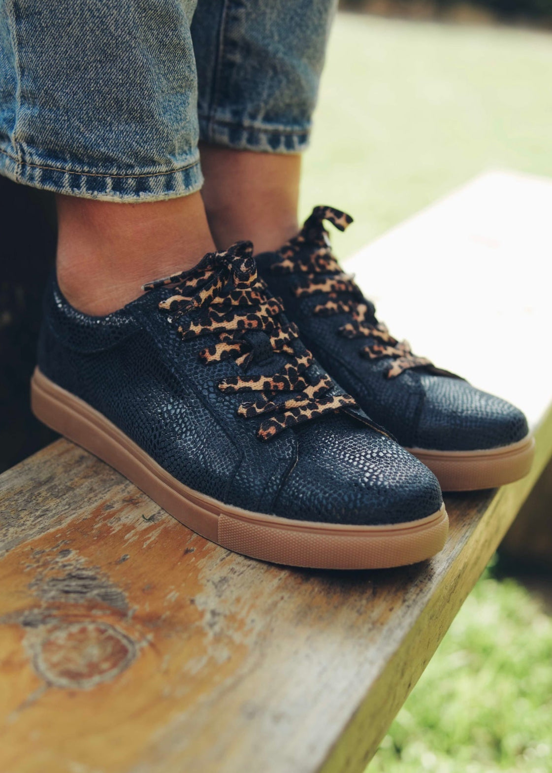 Remi Leather Sneaker In Navy Snake