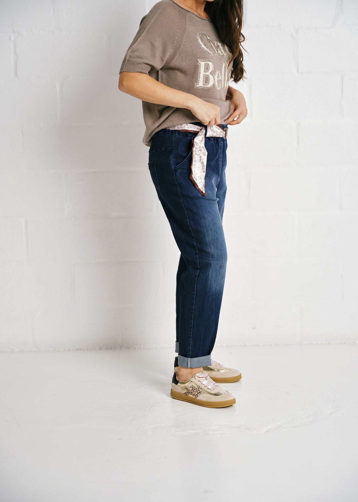 Genoa Denim Pants With Scarf Belt