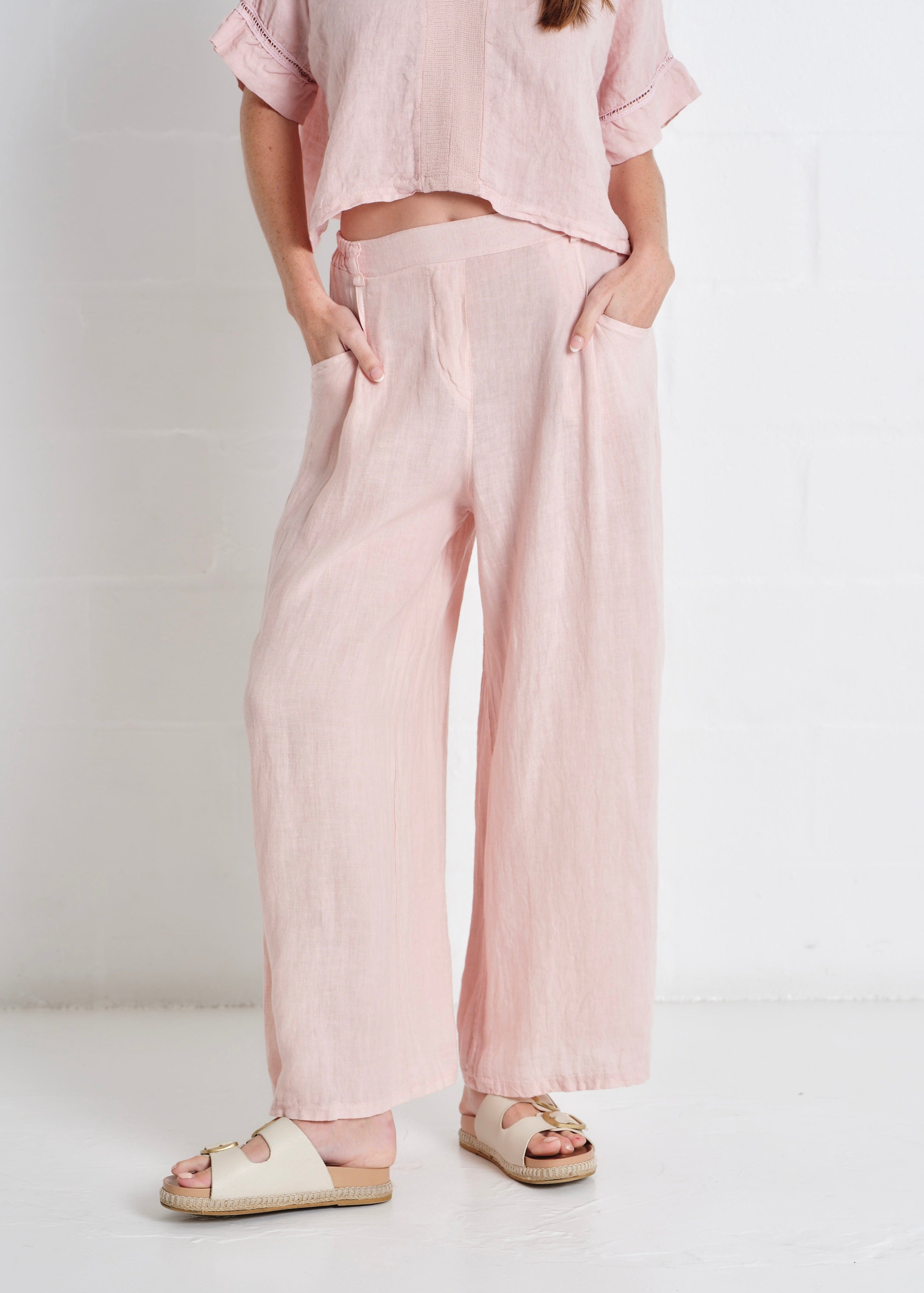 Havana Palazzo Pants With Pockets In Blush
