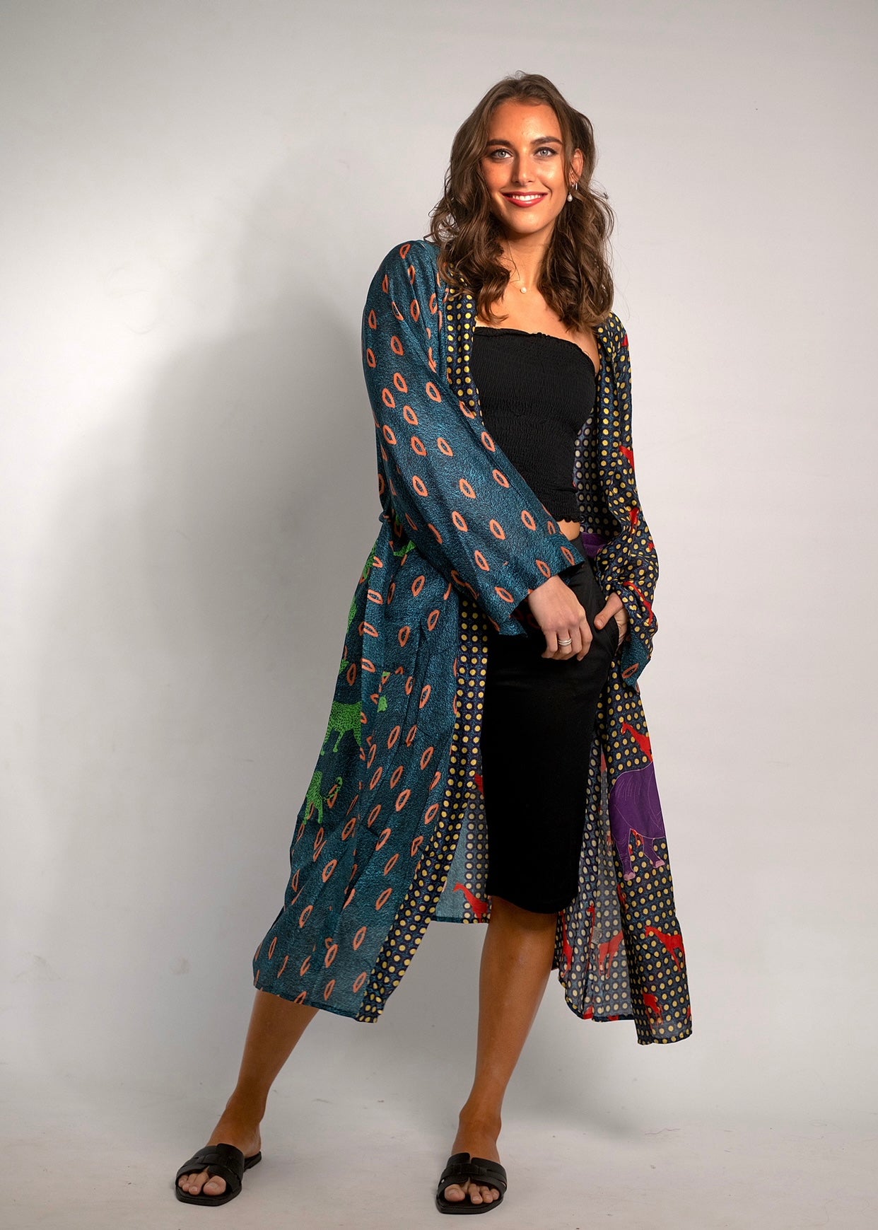 Kaftan With Rhino Print Navy