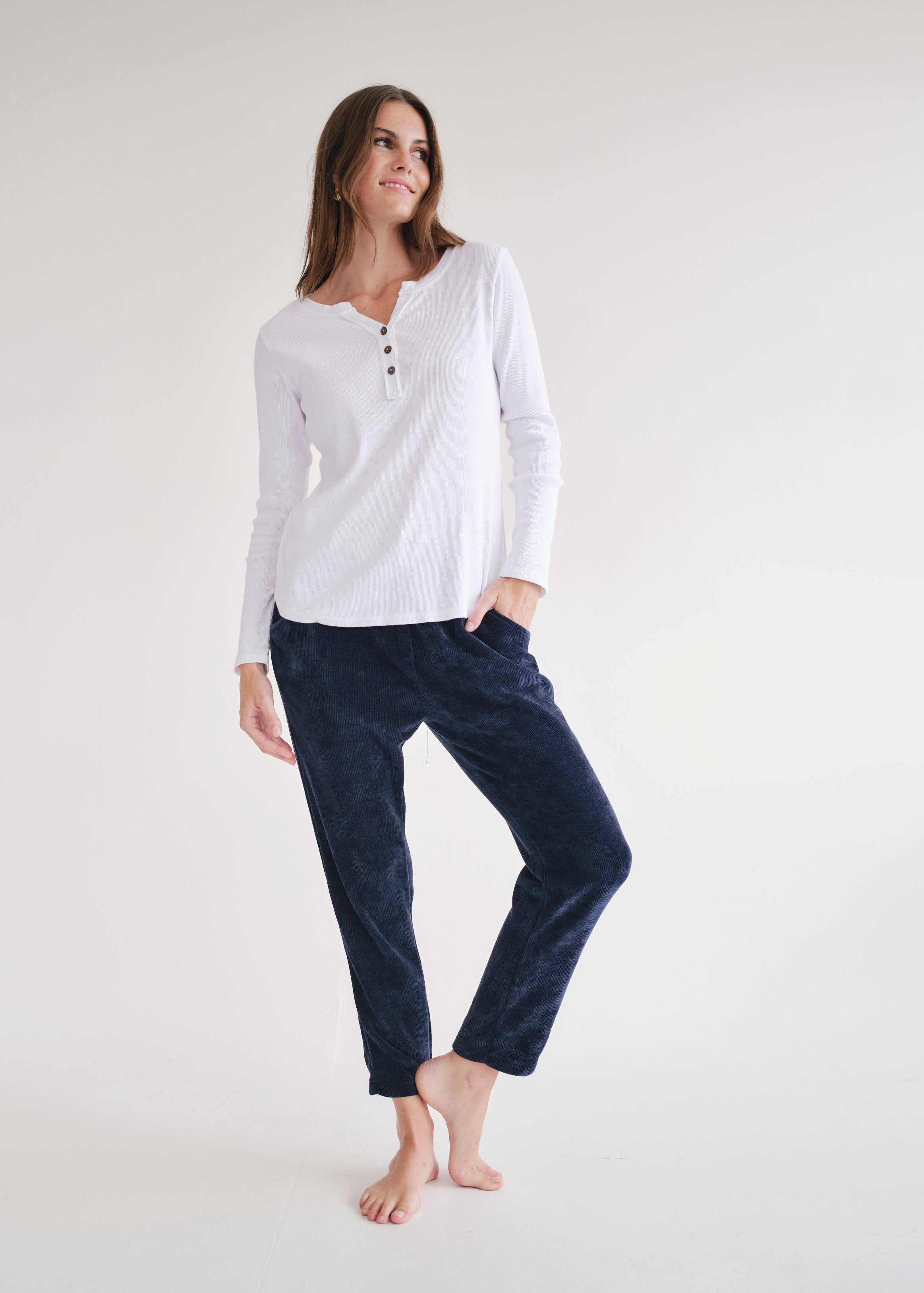 Italian Velour Joggers In Marine Blue