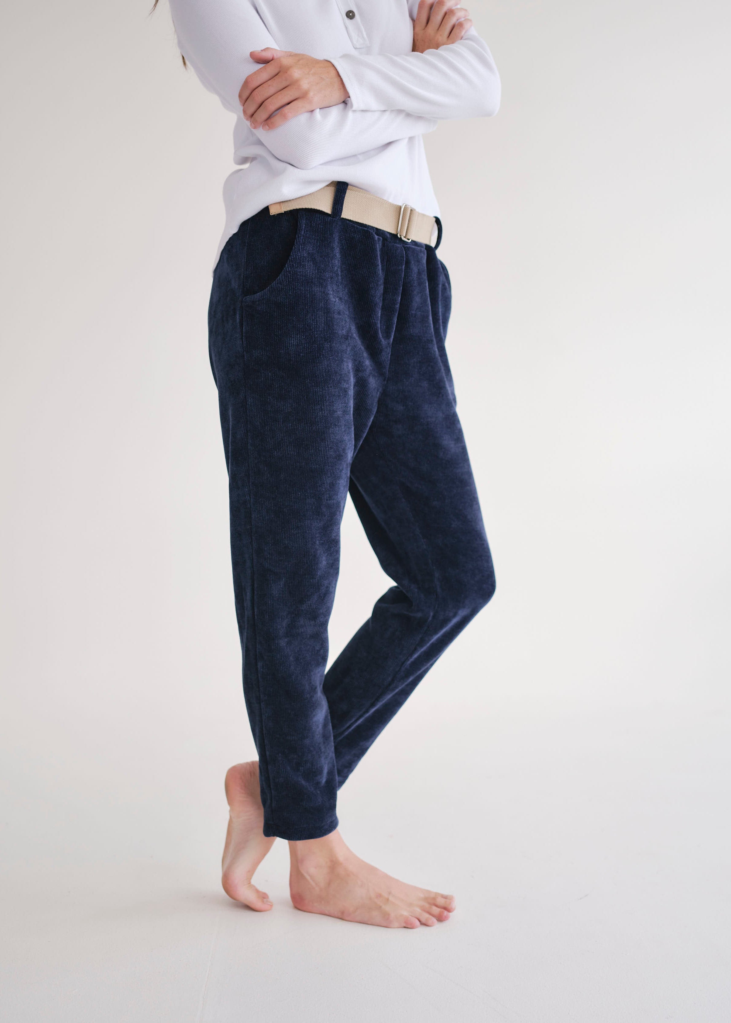 Italian Velour Joggers In Marine Blue