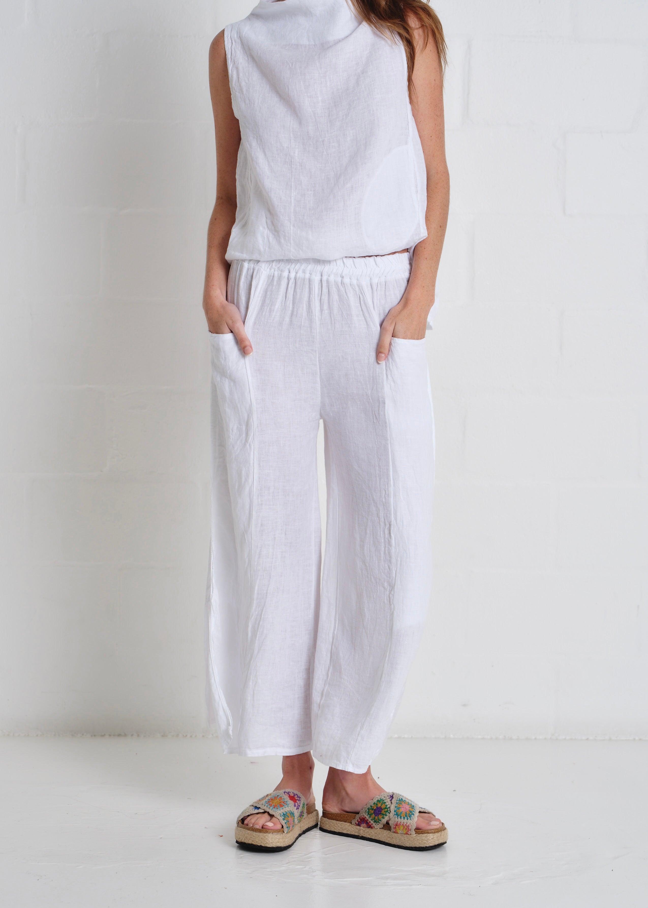 Portofino Side Slit Palazzo Pants In White