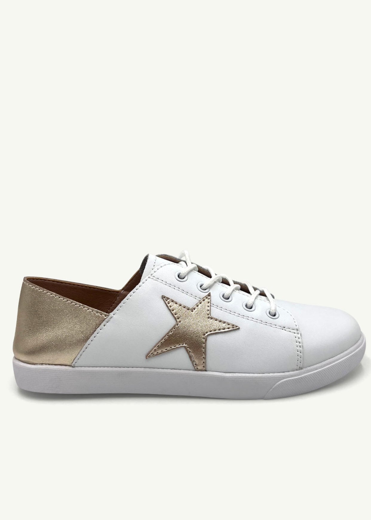 Vicki Leather Sneaker With Gold Star in White