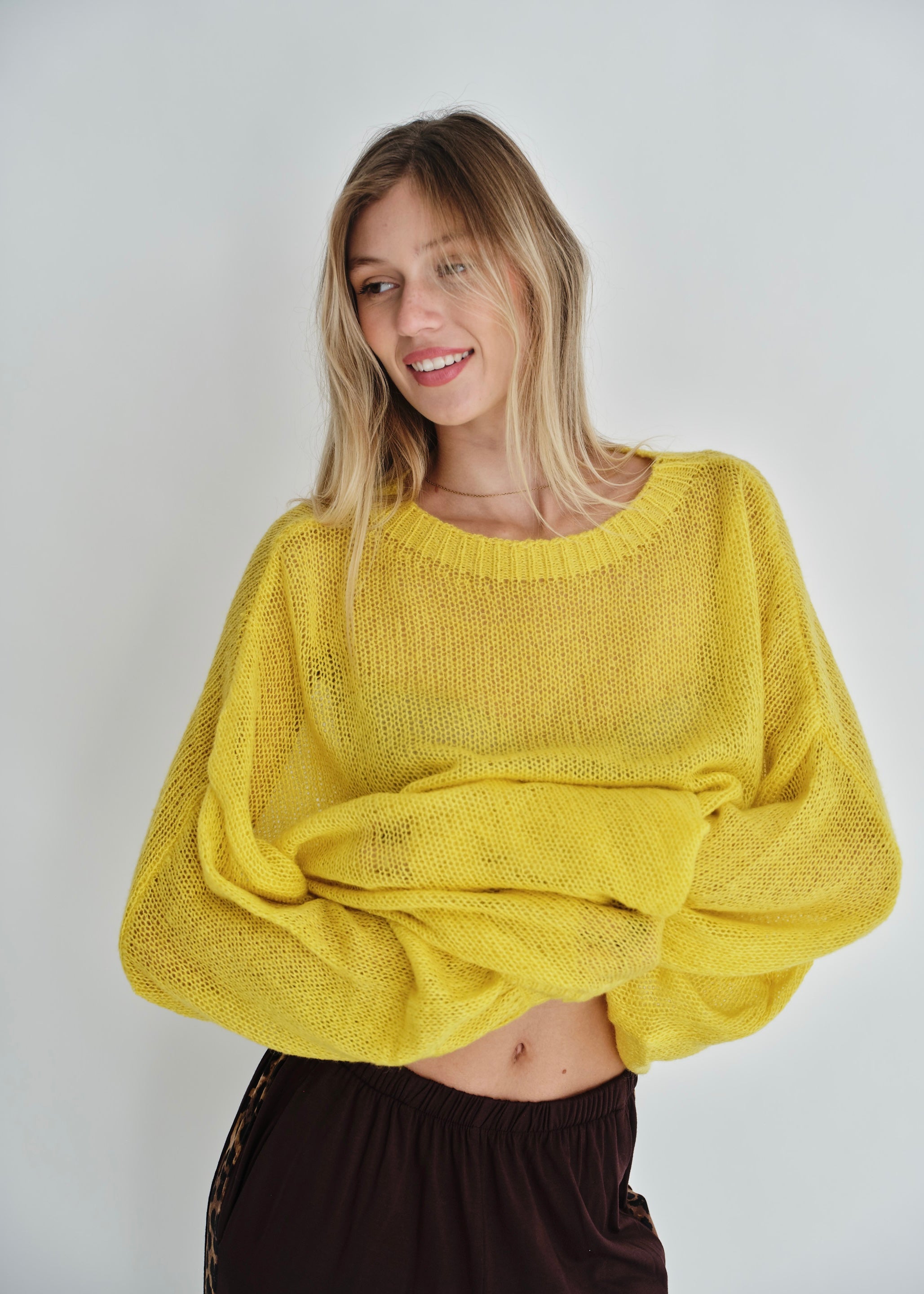 Rio Sheer Knit Sweater In Yellow