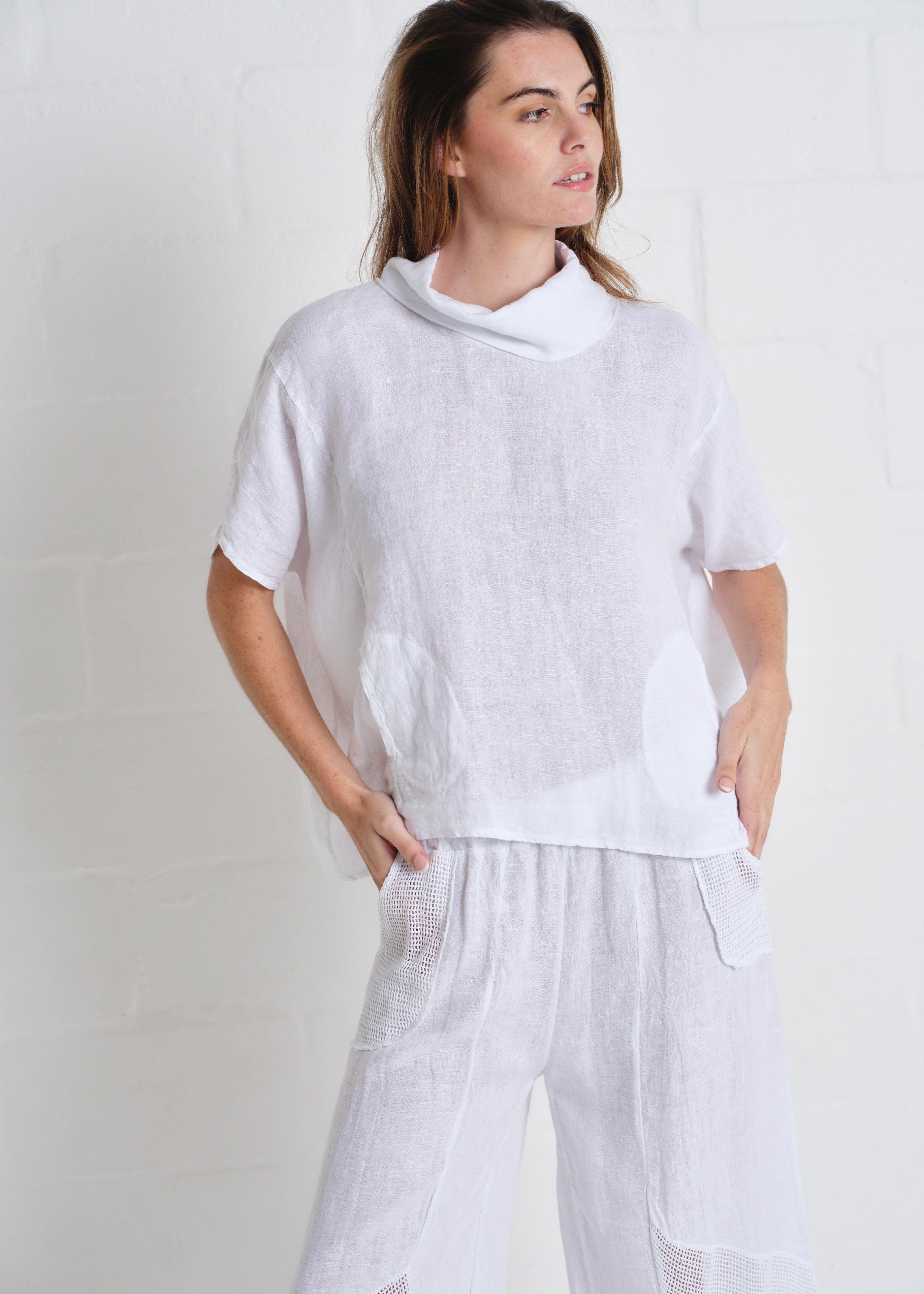 Laurent Cowl Neck Top In White