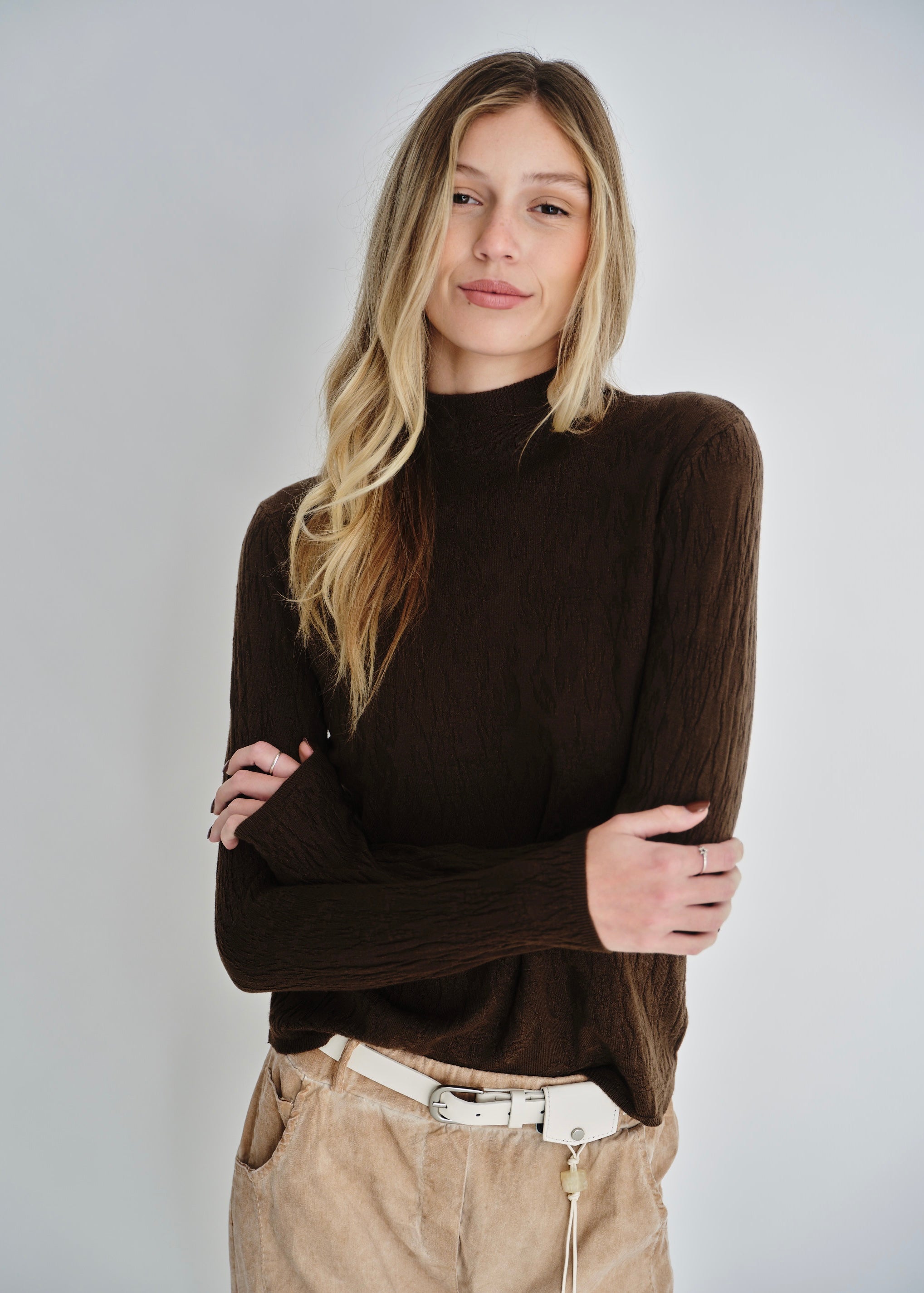 The Essential Chocolate Embossed Turtleneck Knit
