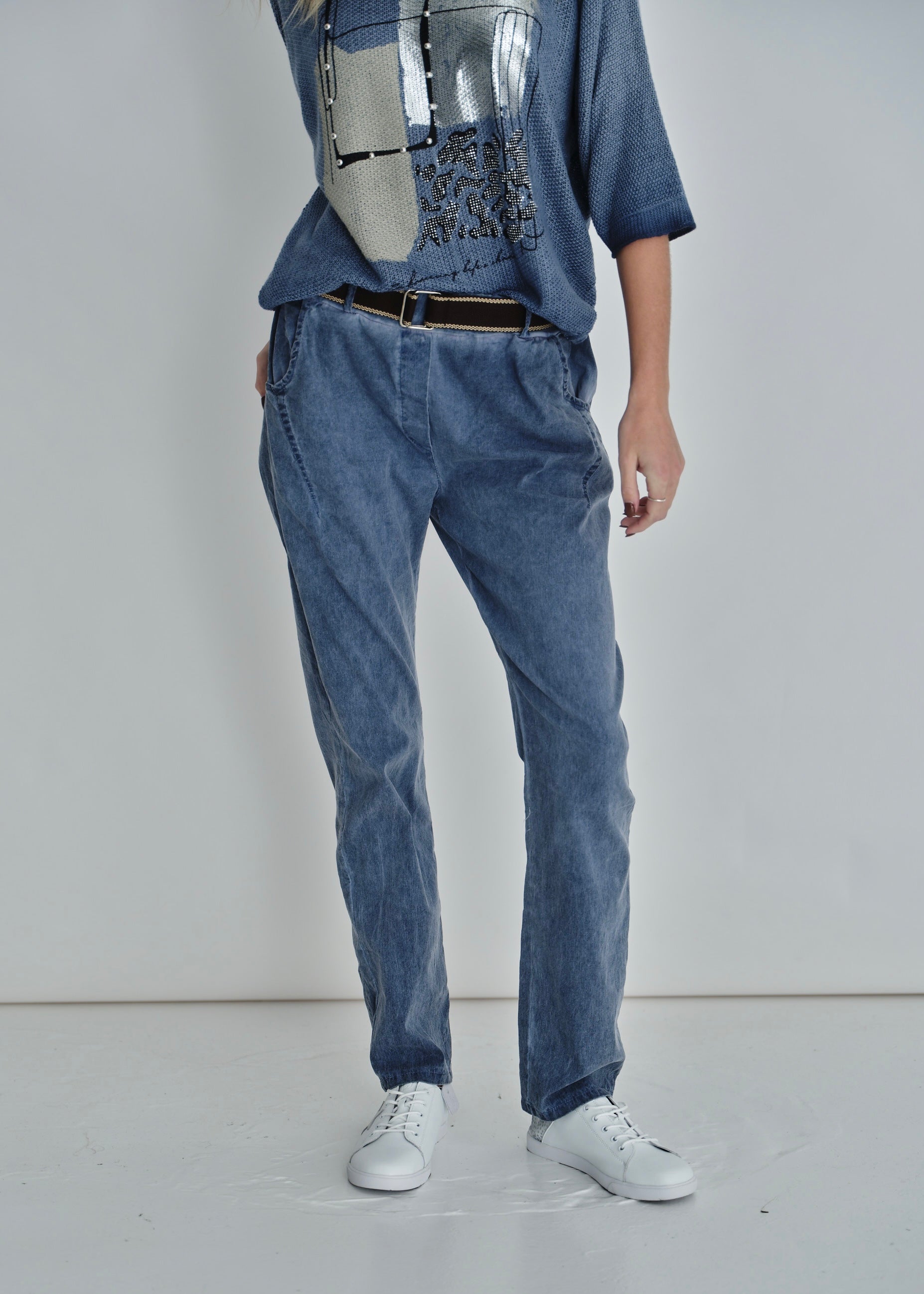 Joggers With Belt In Denim