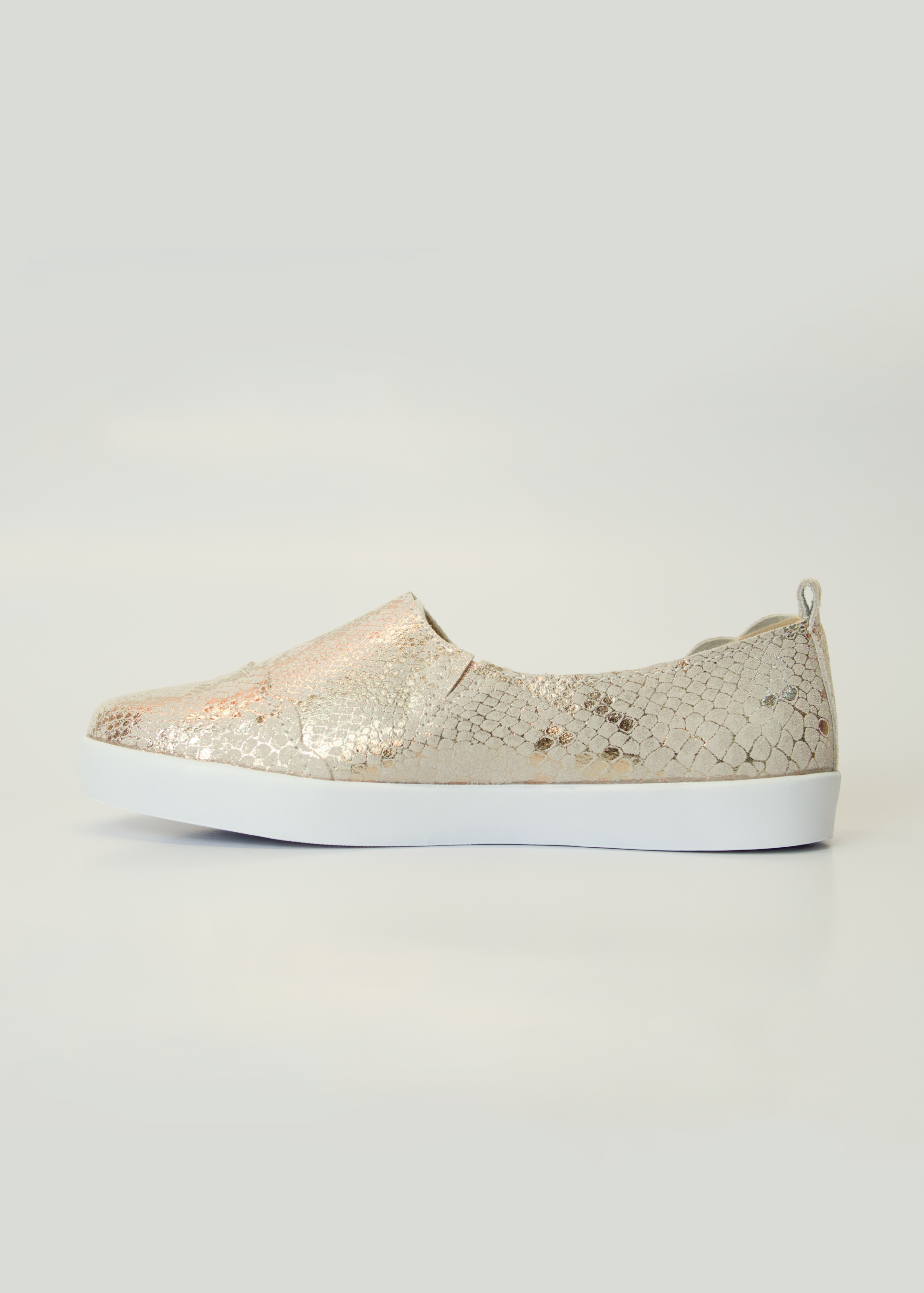Fran Scalloped Leather Slip On's In Rose Gold Snake