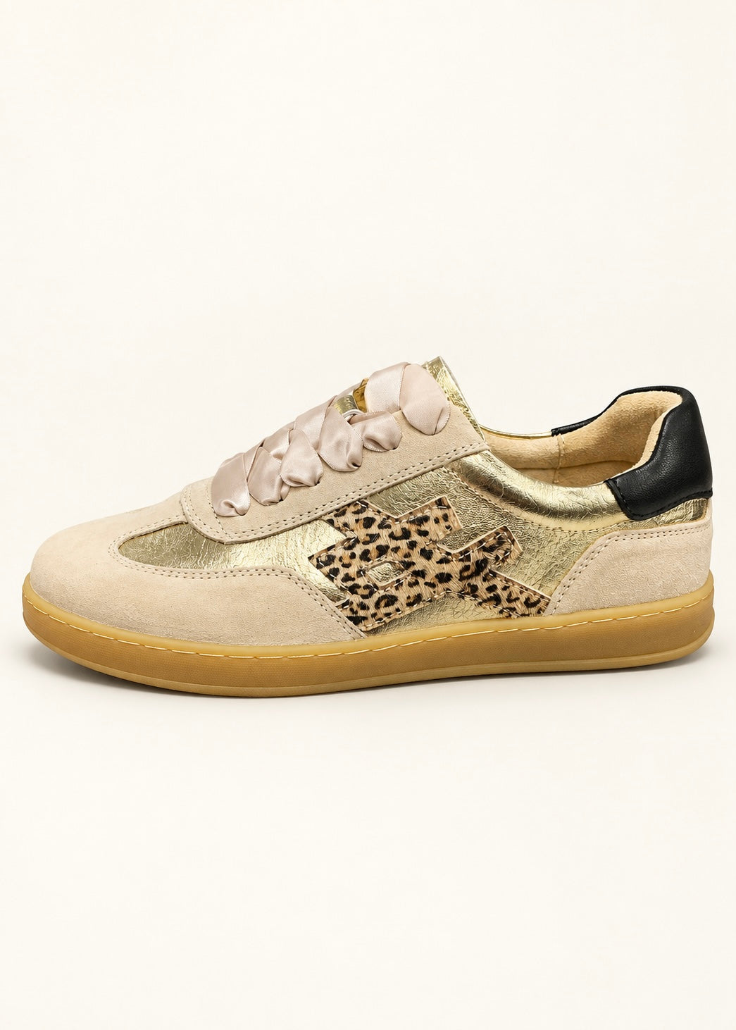 Julz Lumi Leather Sneaker With Leopard Print In Gold