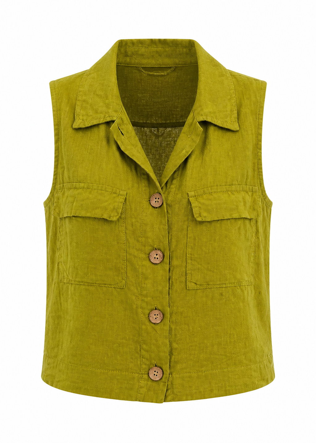 Positano Linen Sleeveless Waistcoat In Chartreuse