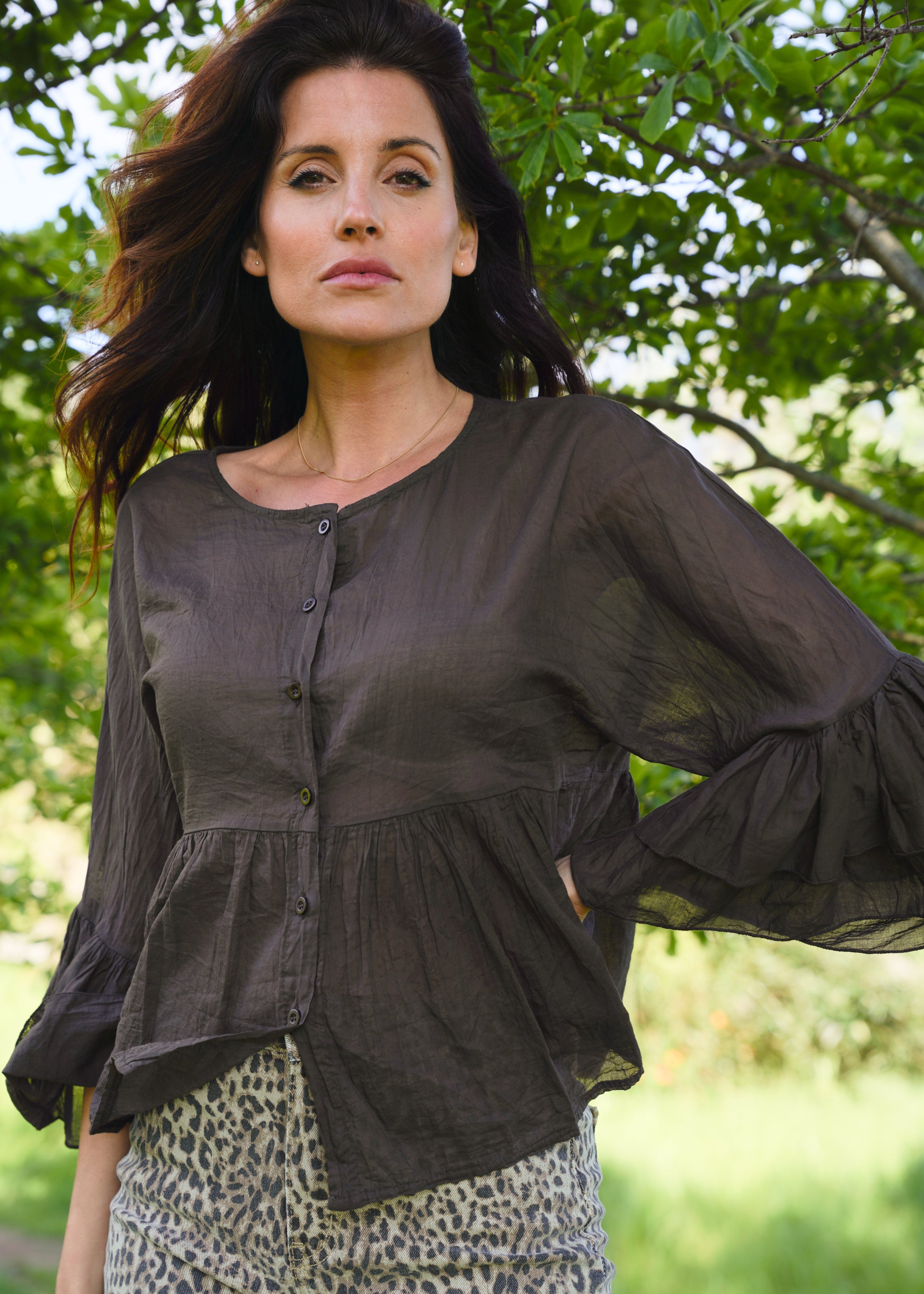 Italian Cotton Boho Blouse In Chocolate