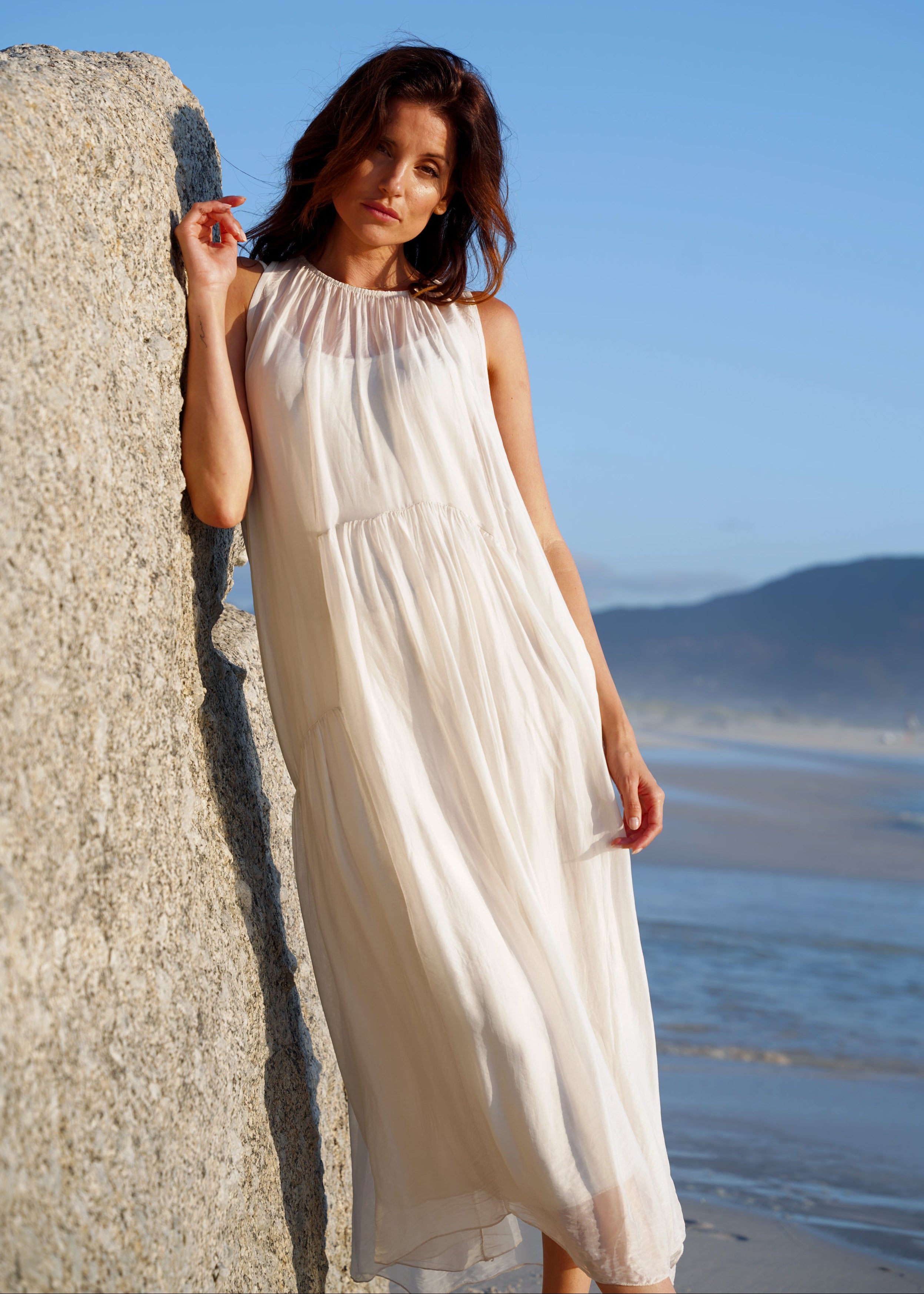 Copacabana Sleeveless Silk Maxi Dress In Cream