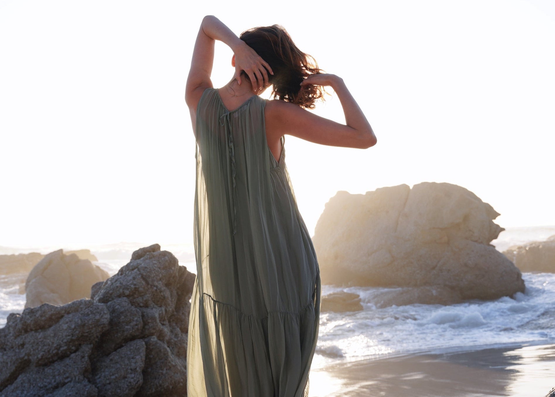 Copacabana Sleeveless Silk Maxi Dress In Khaki