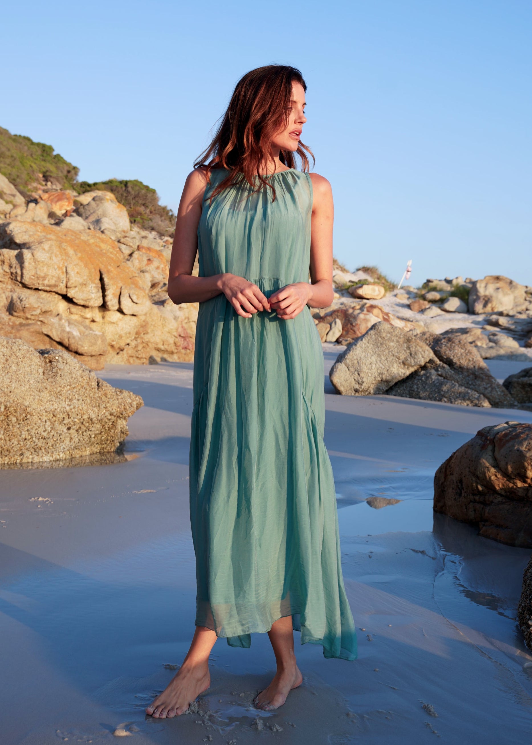 Copacabana Sleeveless Silk Maxi Dress In Aqua
