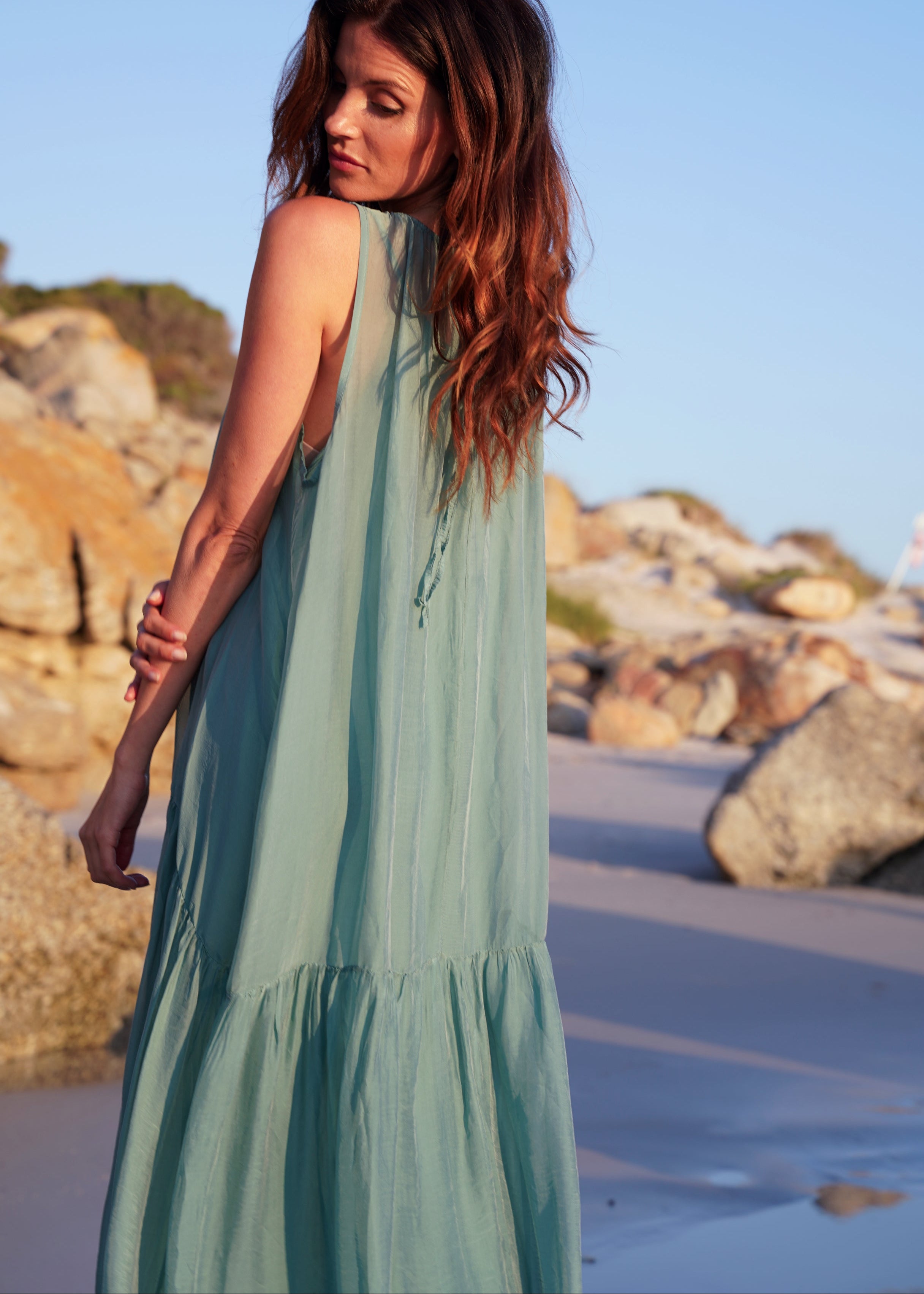 Copacabana Sleeveless Silk Maxi Dress In Aqua