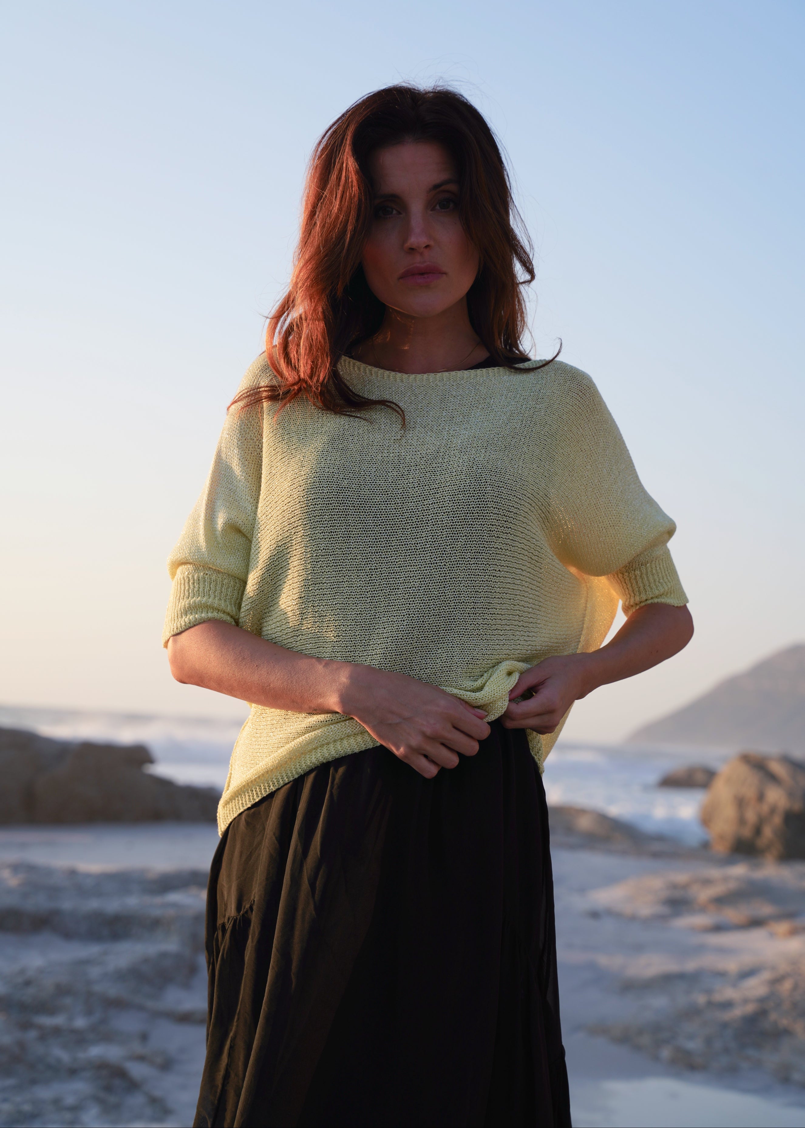 Sienna Italian Batwing Knit with Shimmer In Butter Yellow