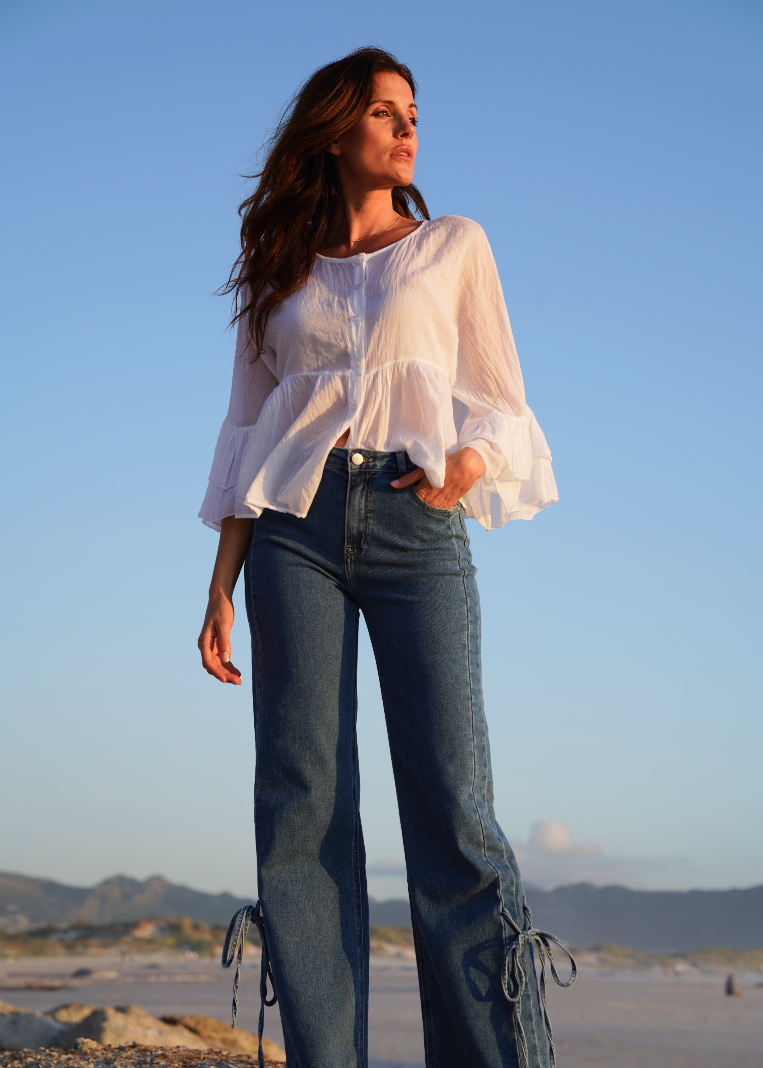 Gia Italian Cotton Boho Blouse In White