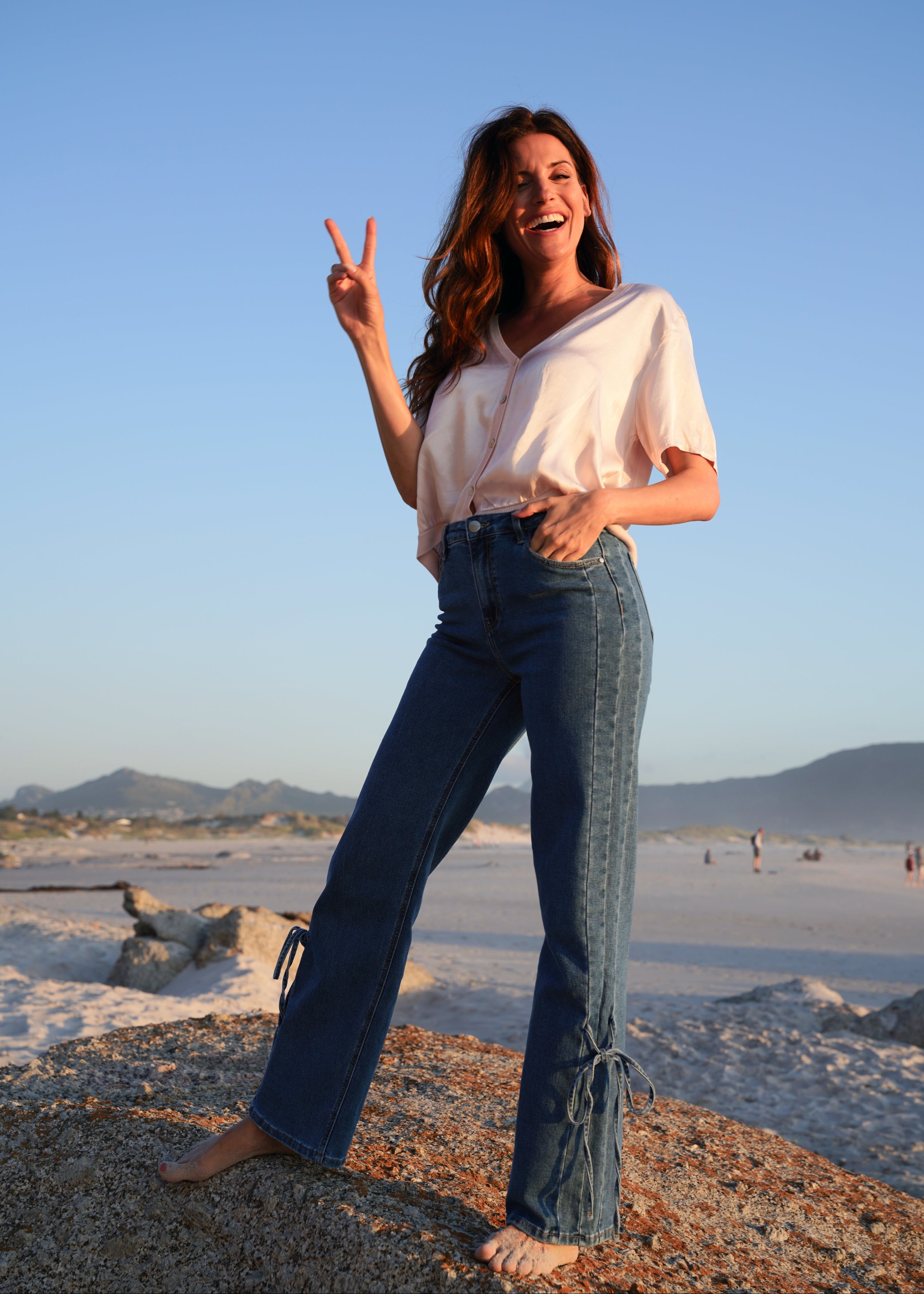 Straight Leg Jeans With Bow In Denim