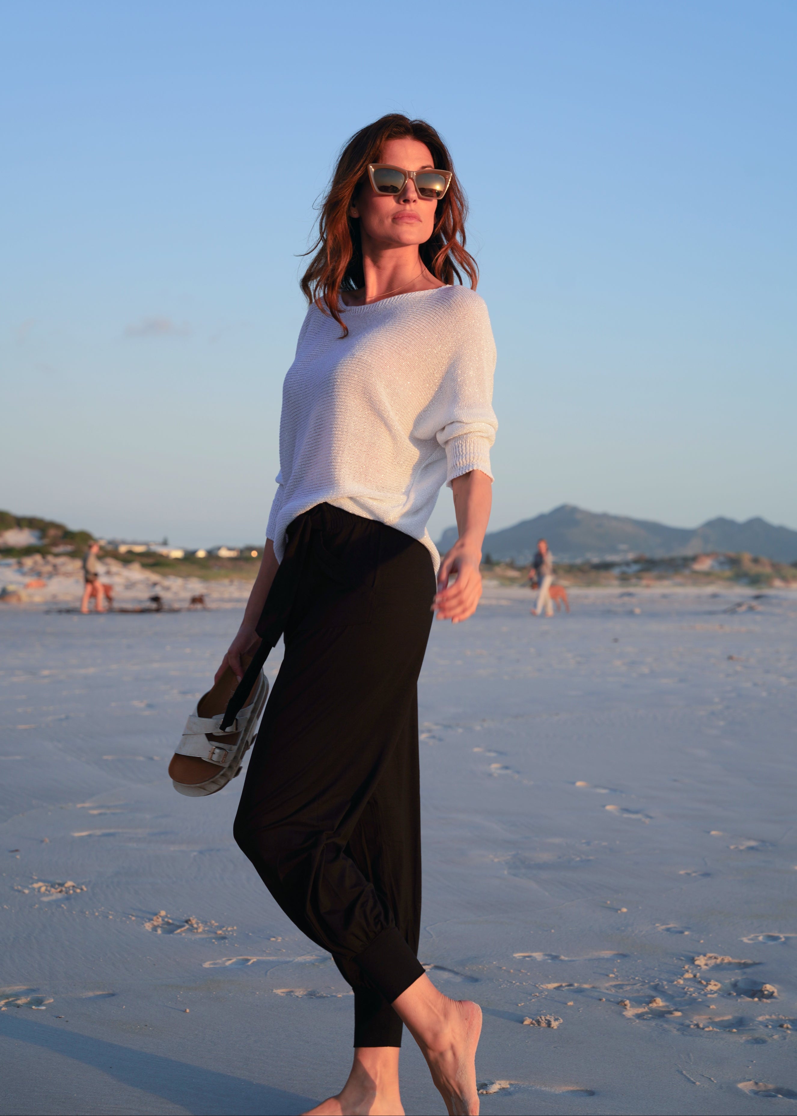 Sienna Italian Batwing Knit with Shimmer In White