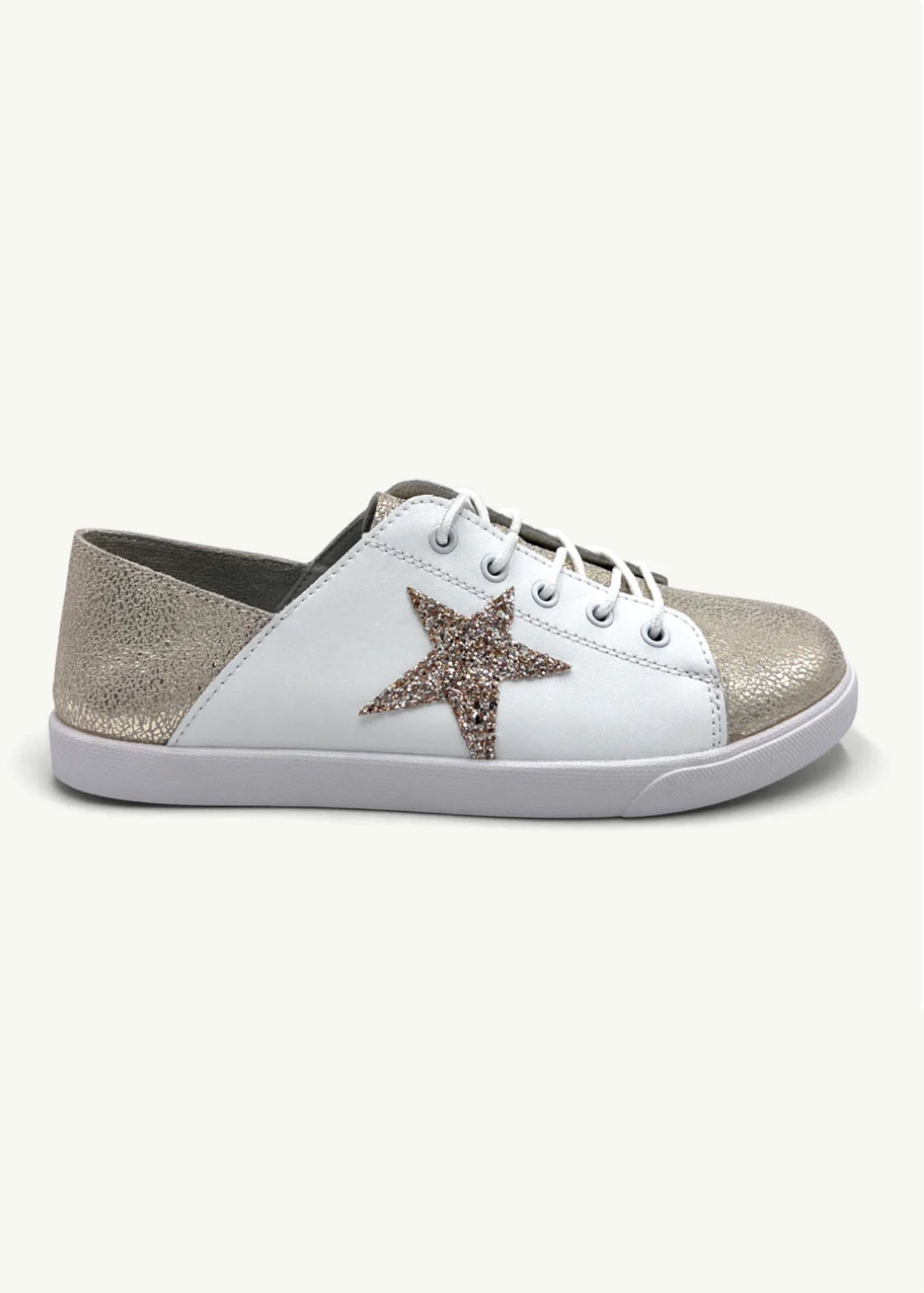 Nicki Leather Sneaker in White with Gold Glitter Star