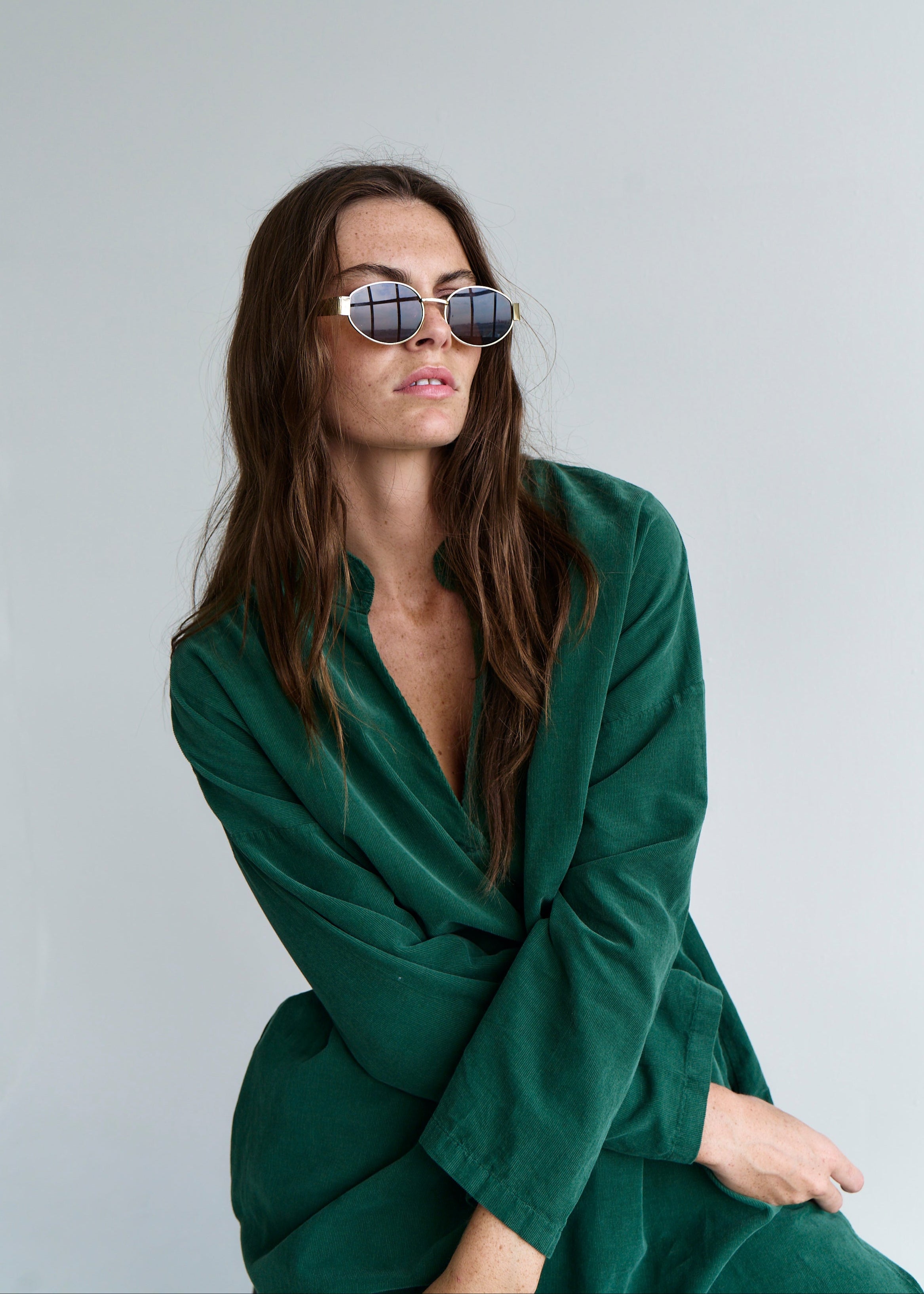 Stella Italian Velour Deep V Neck Dress in Bottle Green