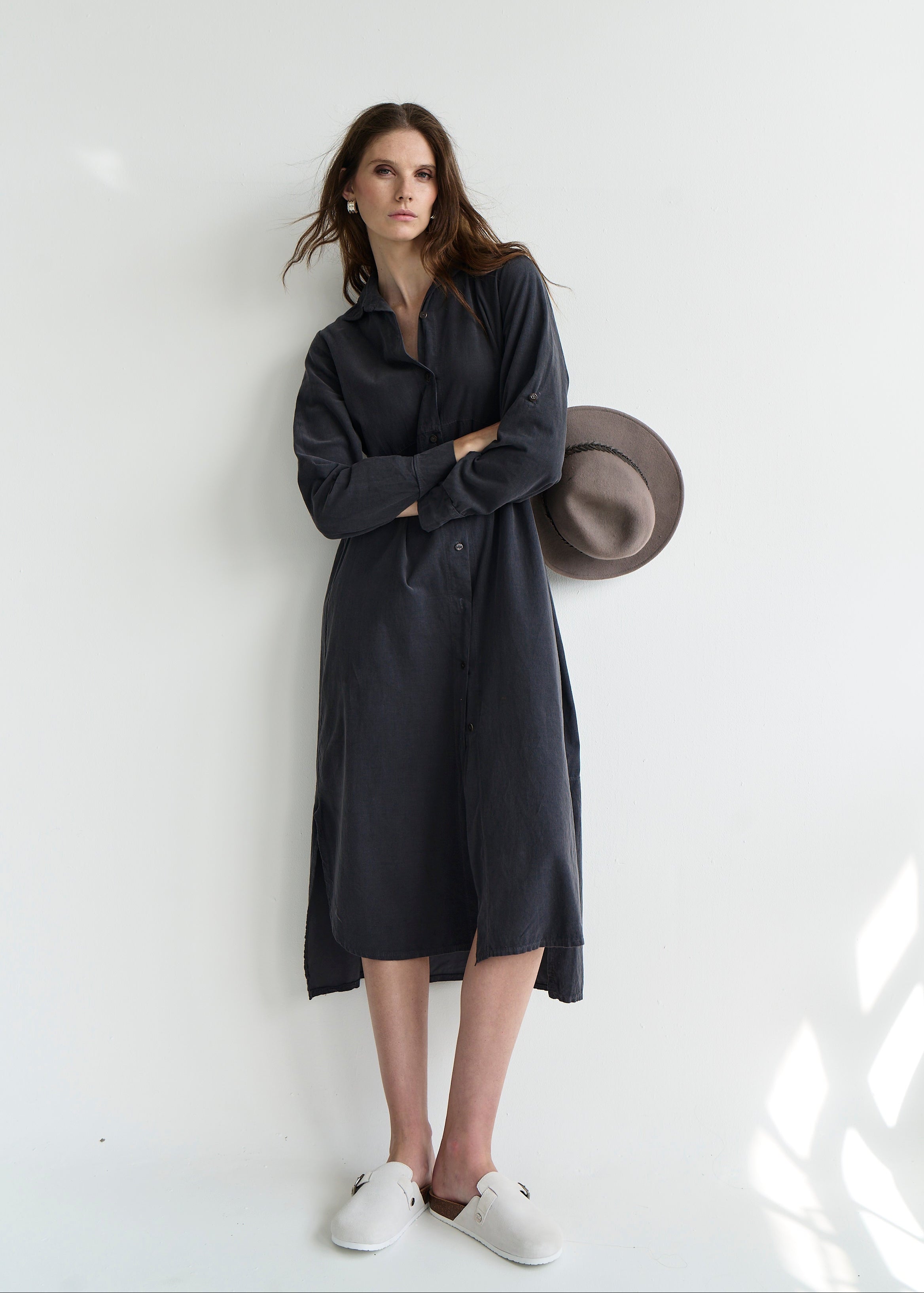 Roma Italian Velour Button up Dress in Black