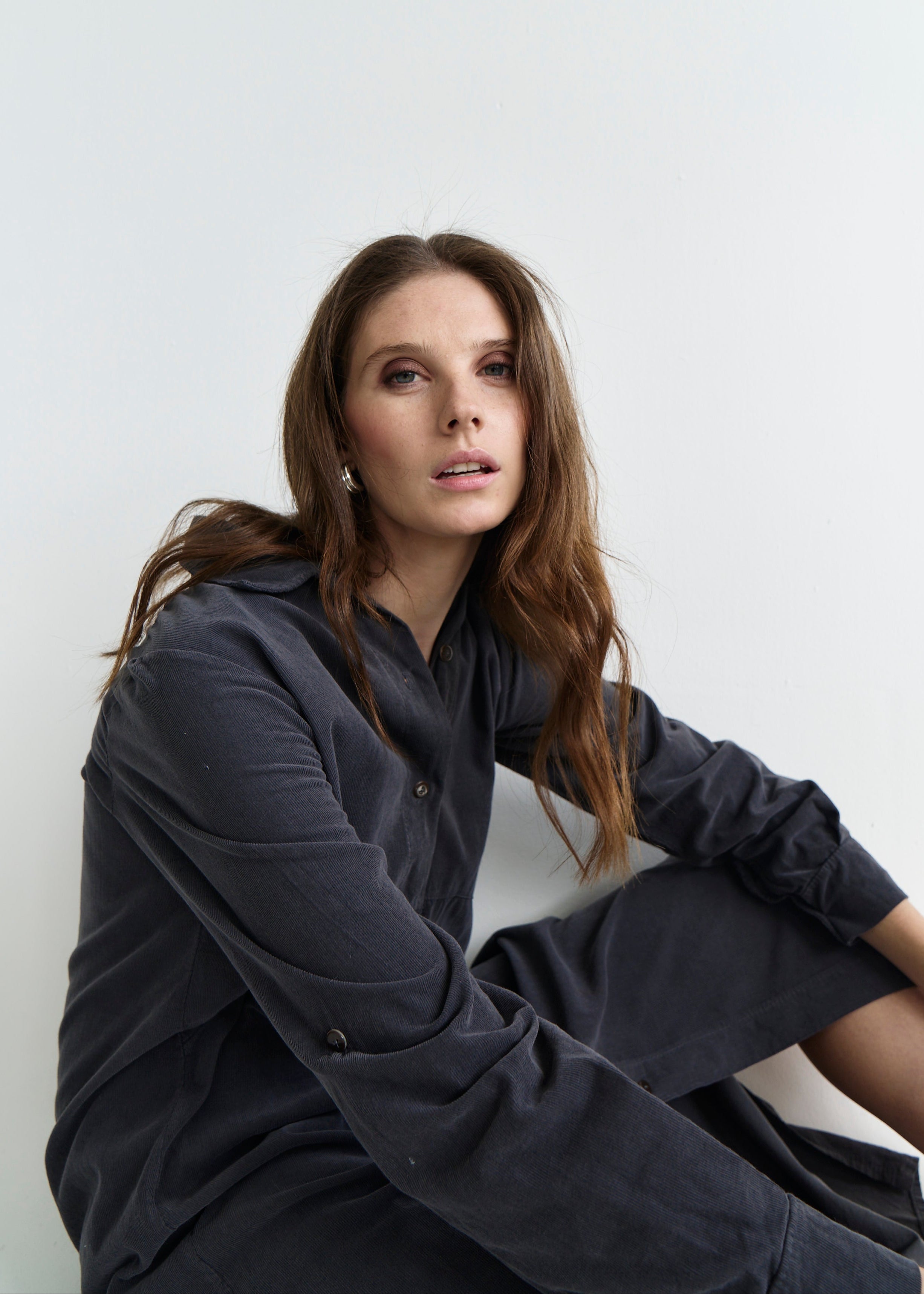 Roma Italian Velour Button up Dress in Black