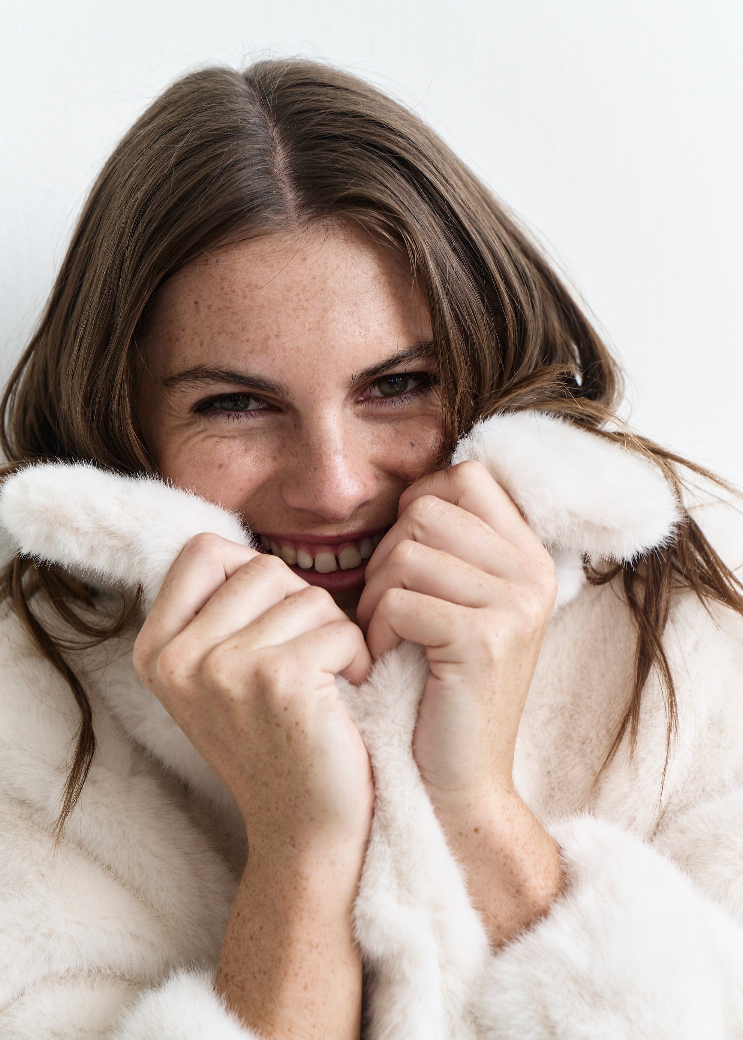 Birkin Faux Fur Cropped Jacket with Stud Buttons in Cream