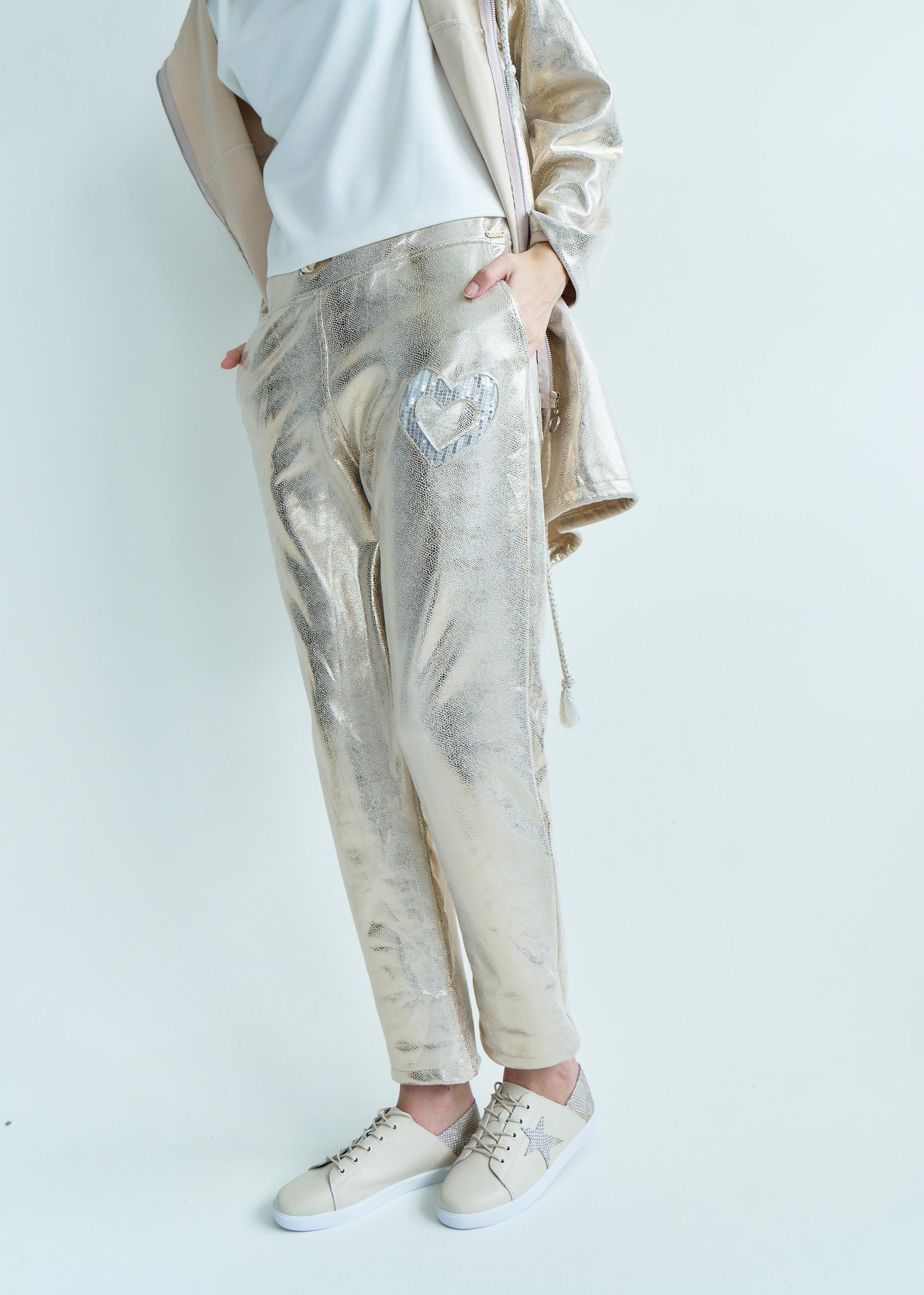 Madonna Italian Shimmer Jogger with Shimmer Heart in Gold