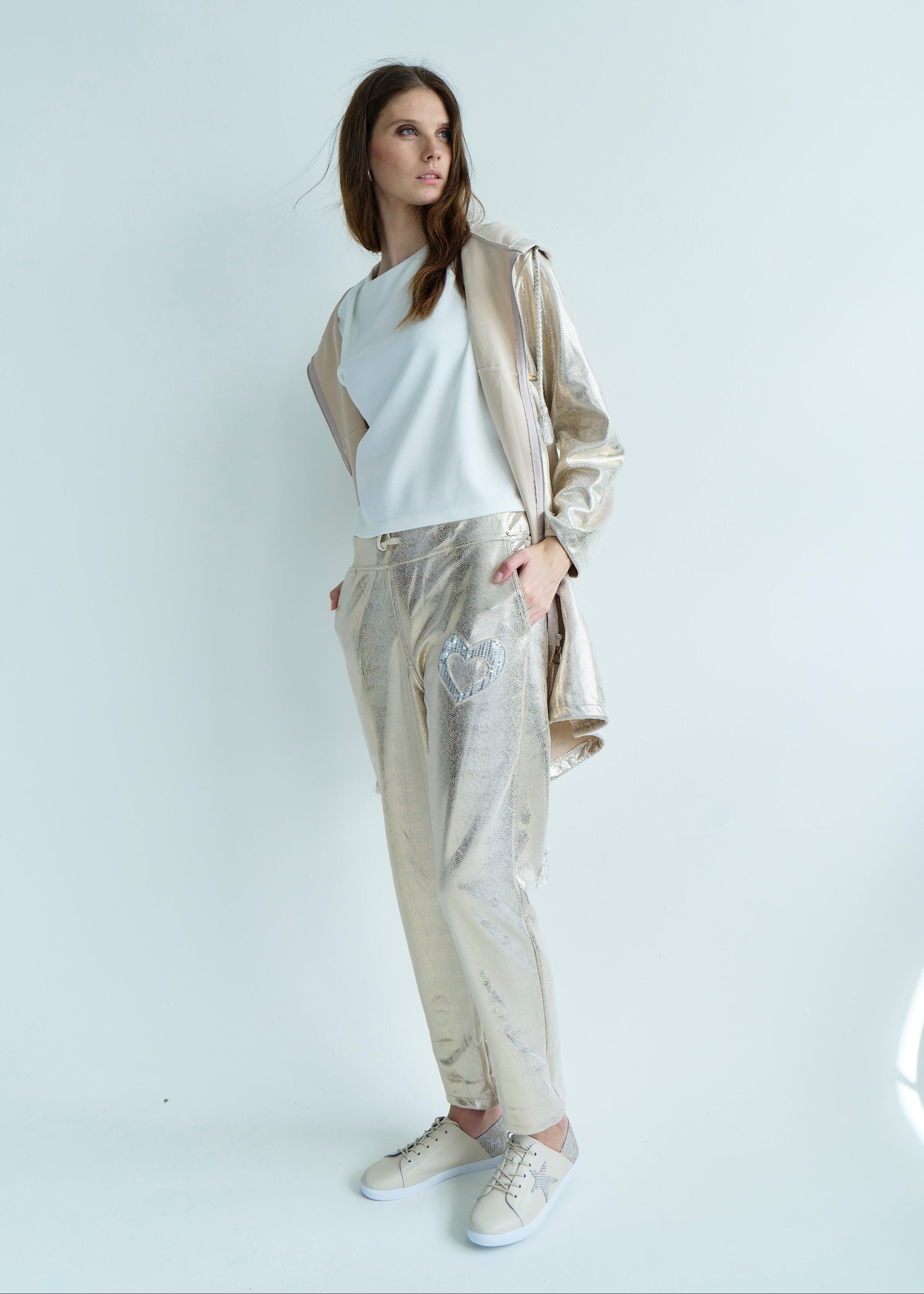 Madonna Italian Shimmer Jogger with Shimmer Heart in Gold