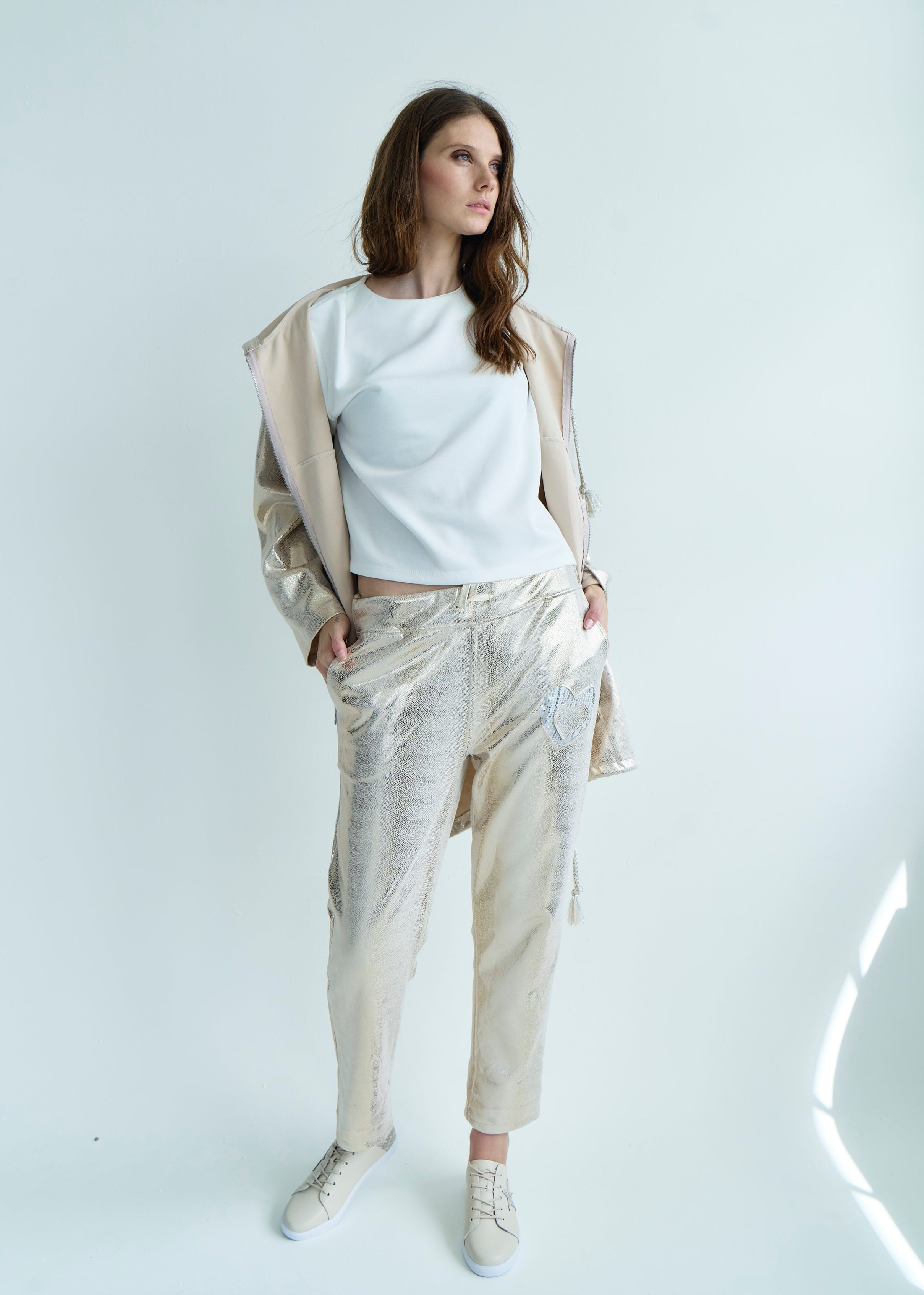 Madonna Italian Shimmer Jogger with Shimmer Heart in Gold